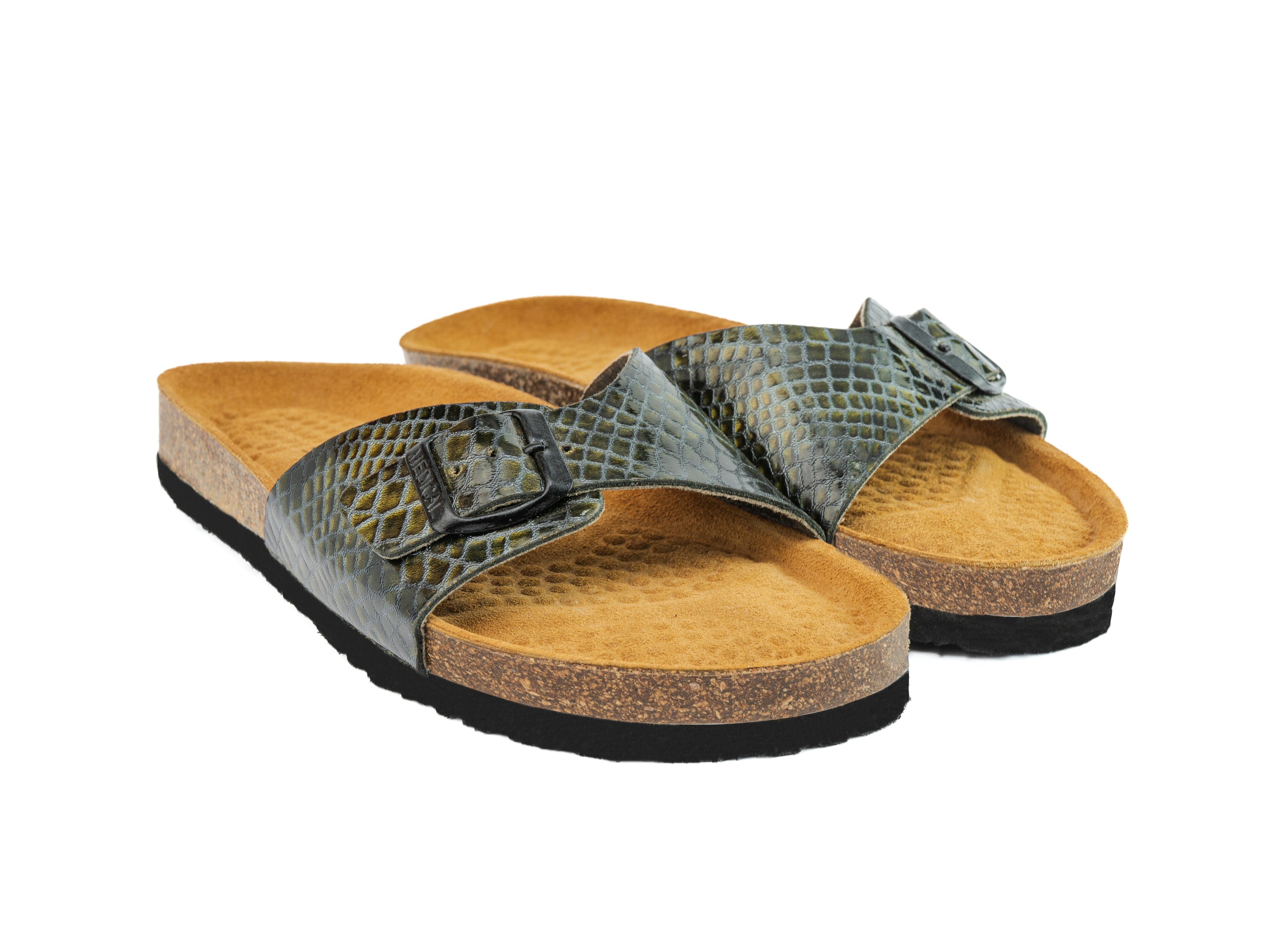 Sandales Single Strap Vert Croco