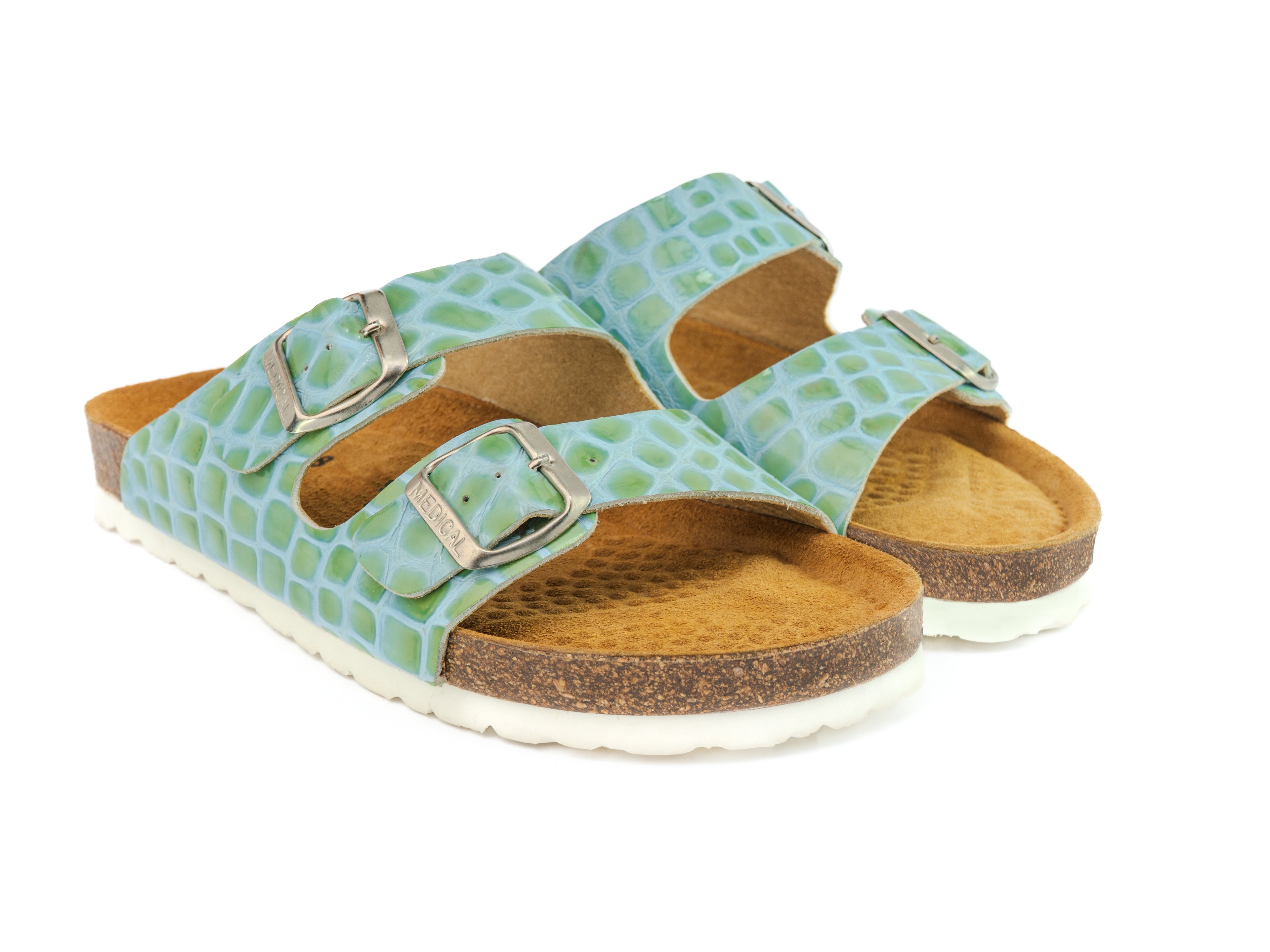 Sandales Double Strap Vert Pastel Croco