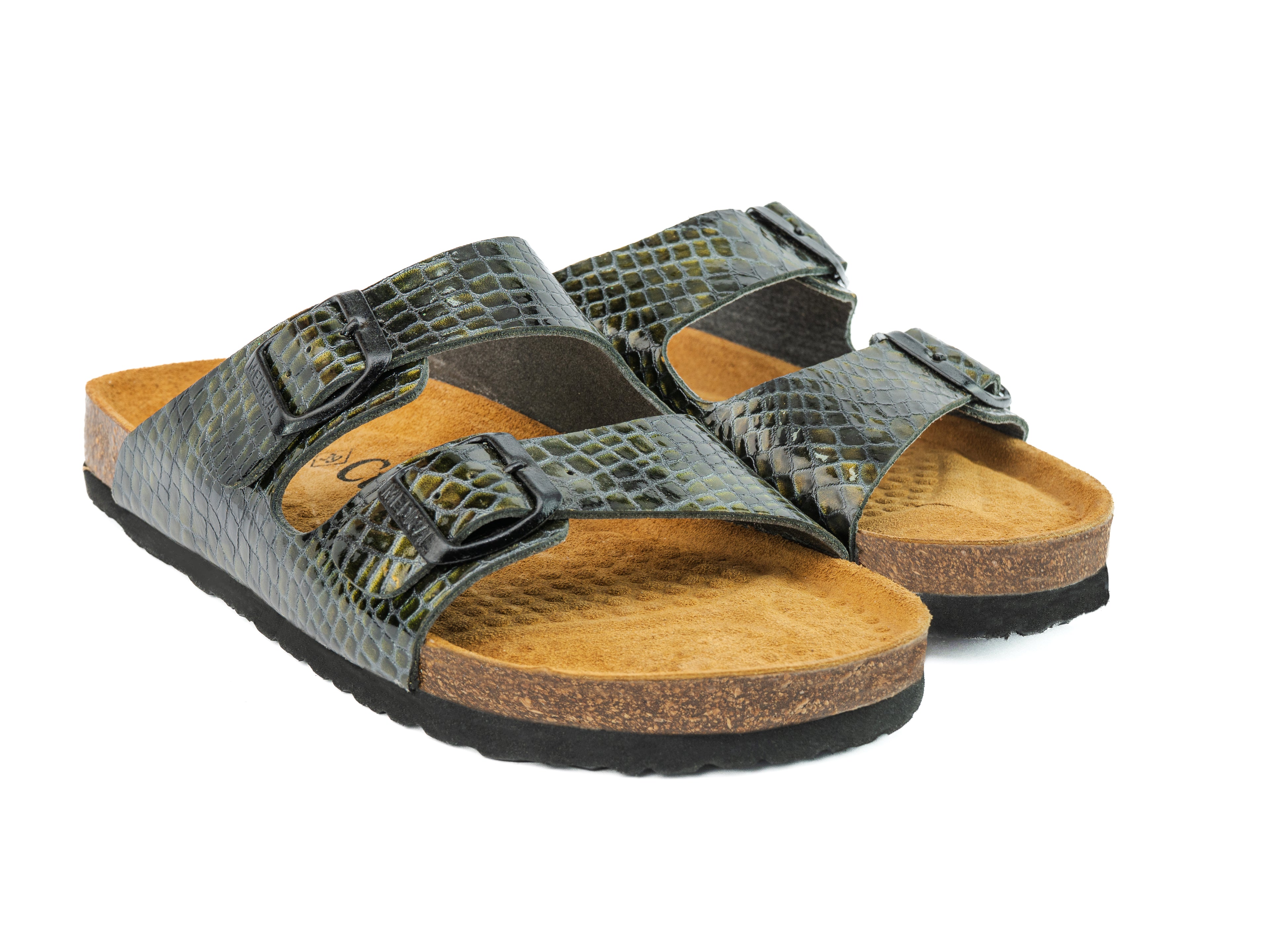 Sandales Double Strap Noir Croco