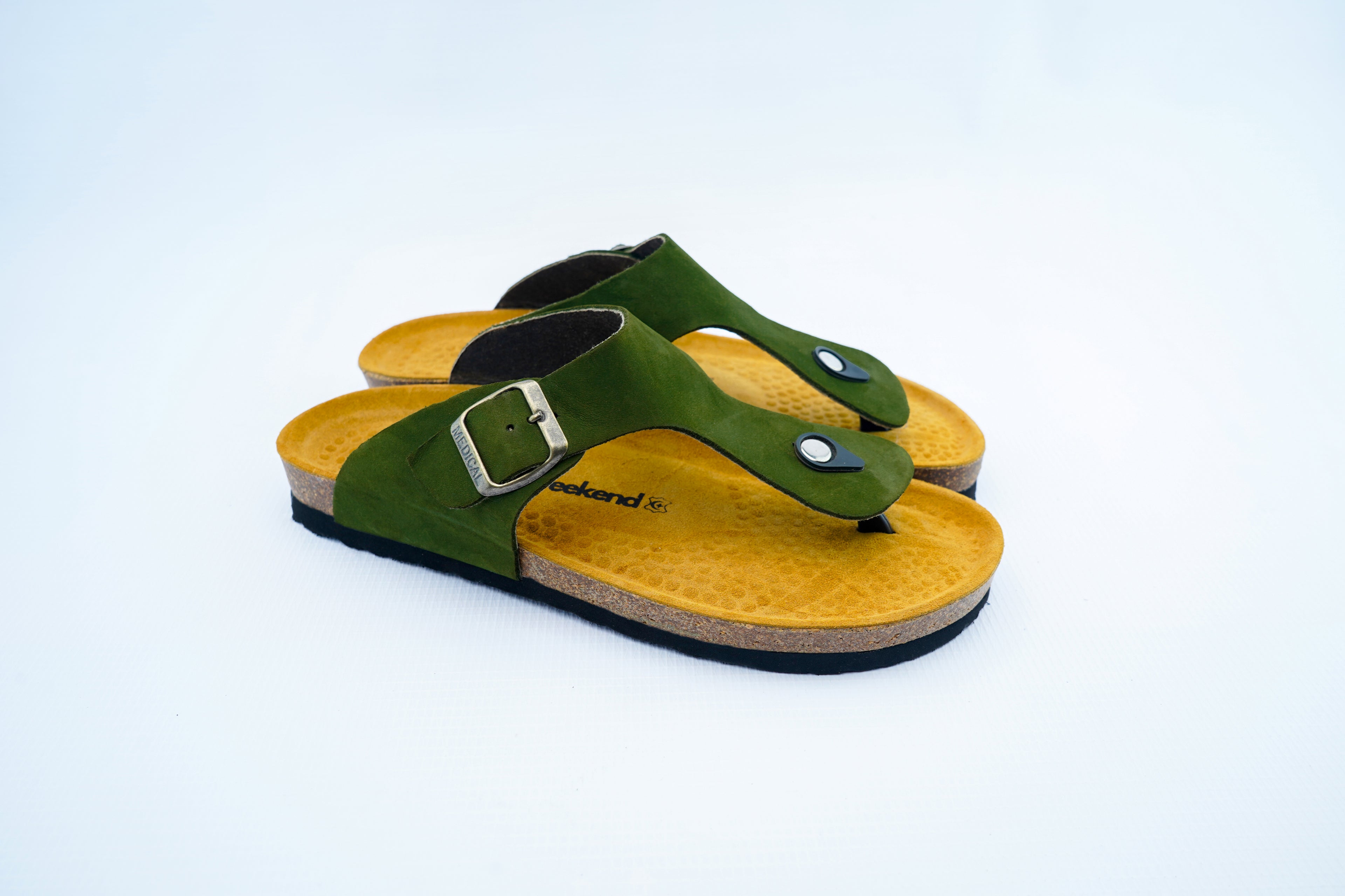 Olive Green Nubuck Orthopedic Toe-Post Sandals | Comfort Cork Footbed