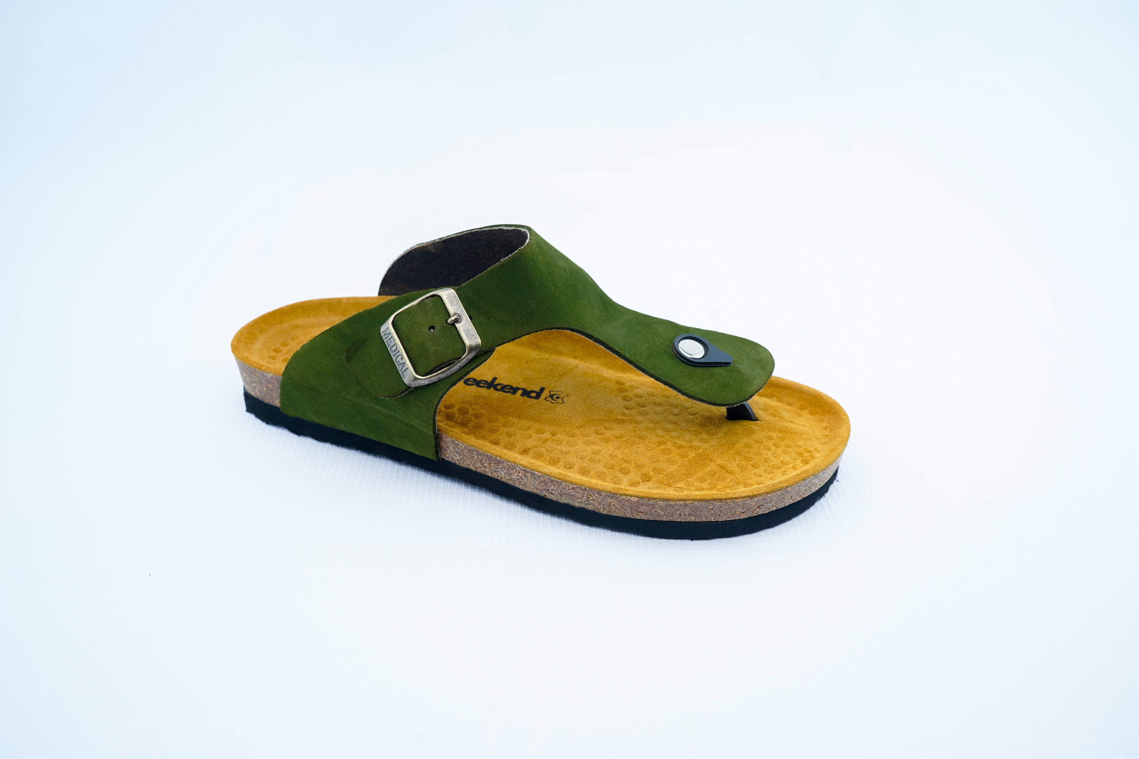 Olive Green Nubuck Orthopedic Toe-Post Sandals | Comfort Cork Footbed