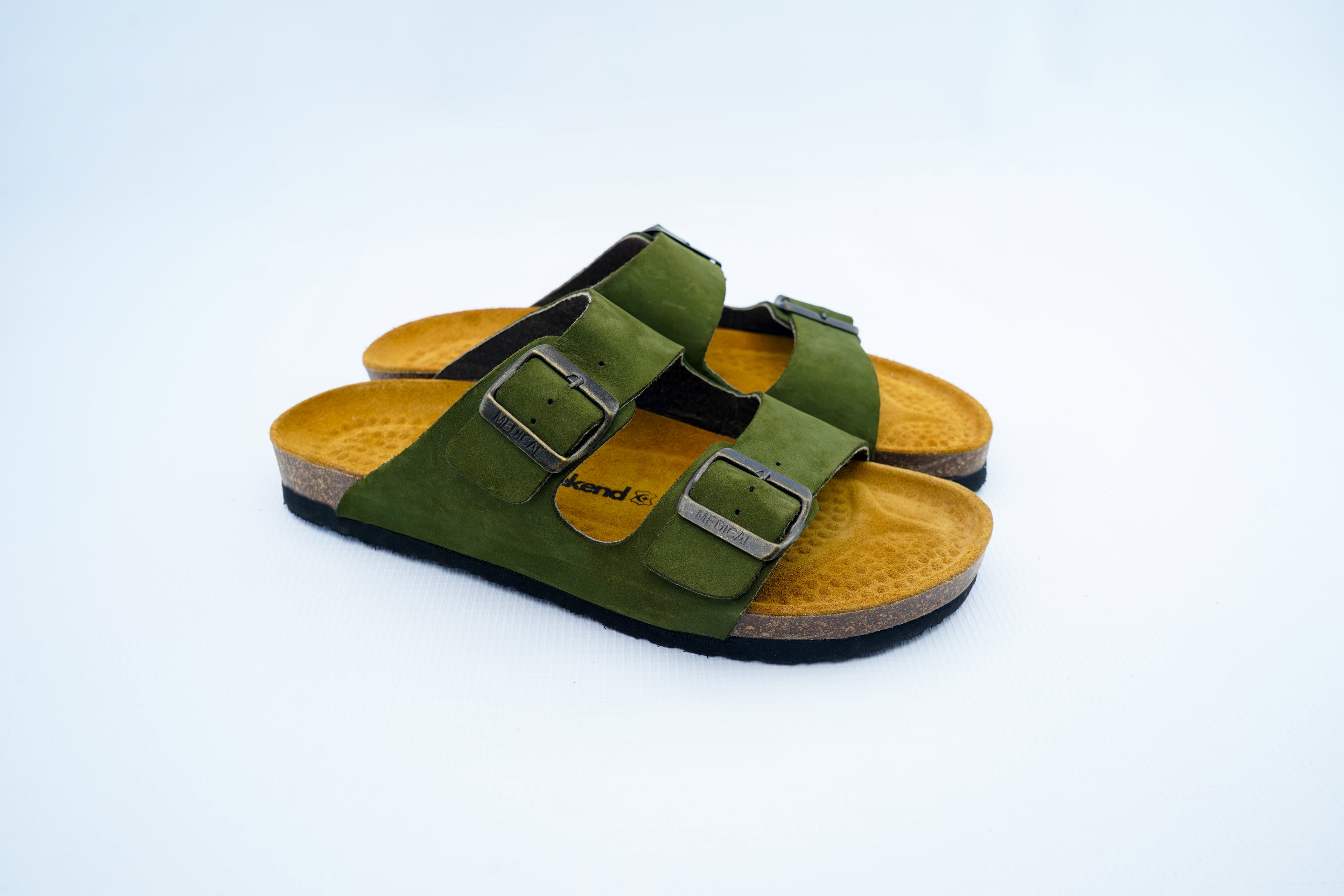 Olive Green Double-Strap Orthopedic Sandals | Medical Cork Footbed