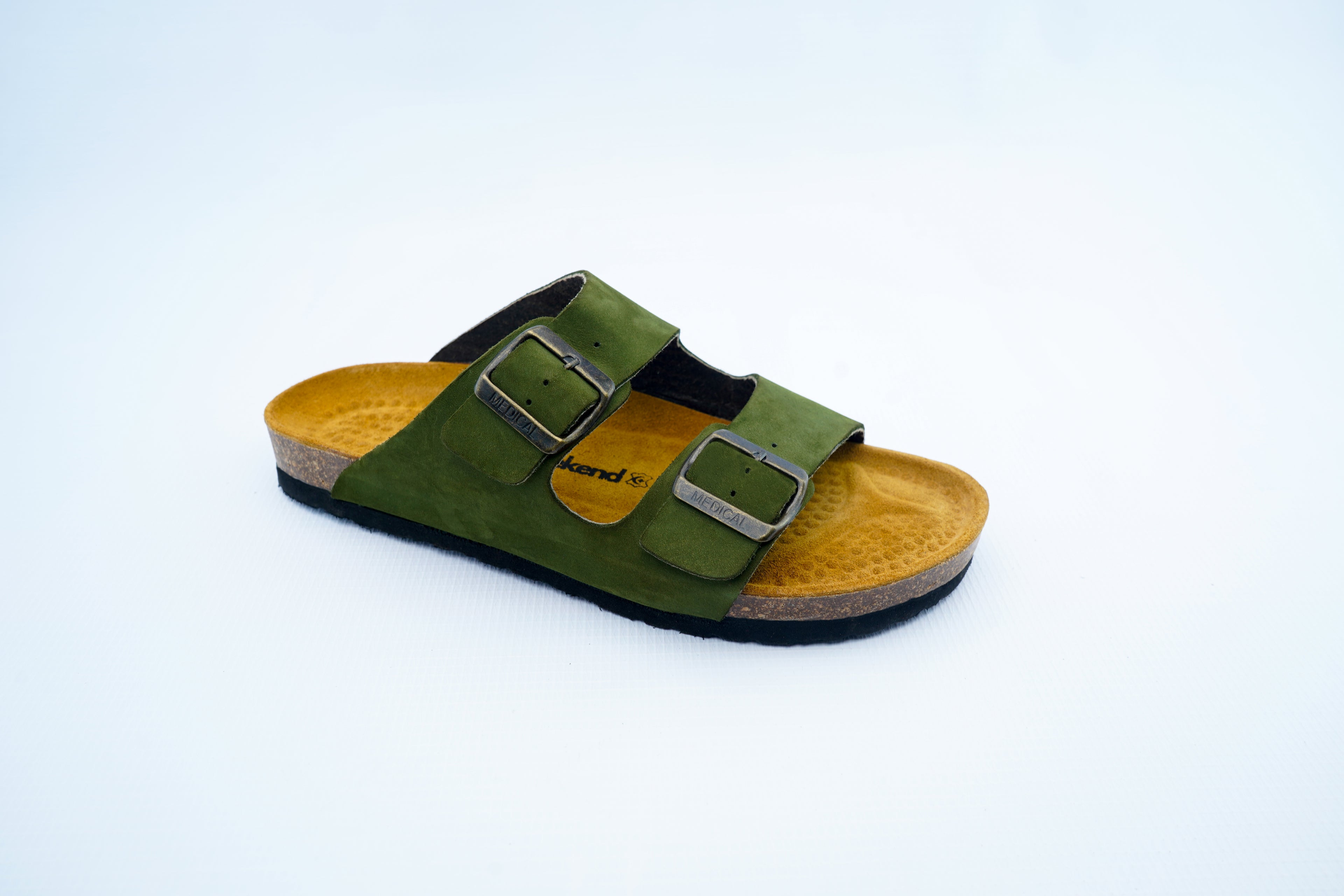 Olive Green Double-Strap Orthopedic Sandals | Medical Cork Footbed