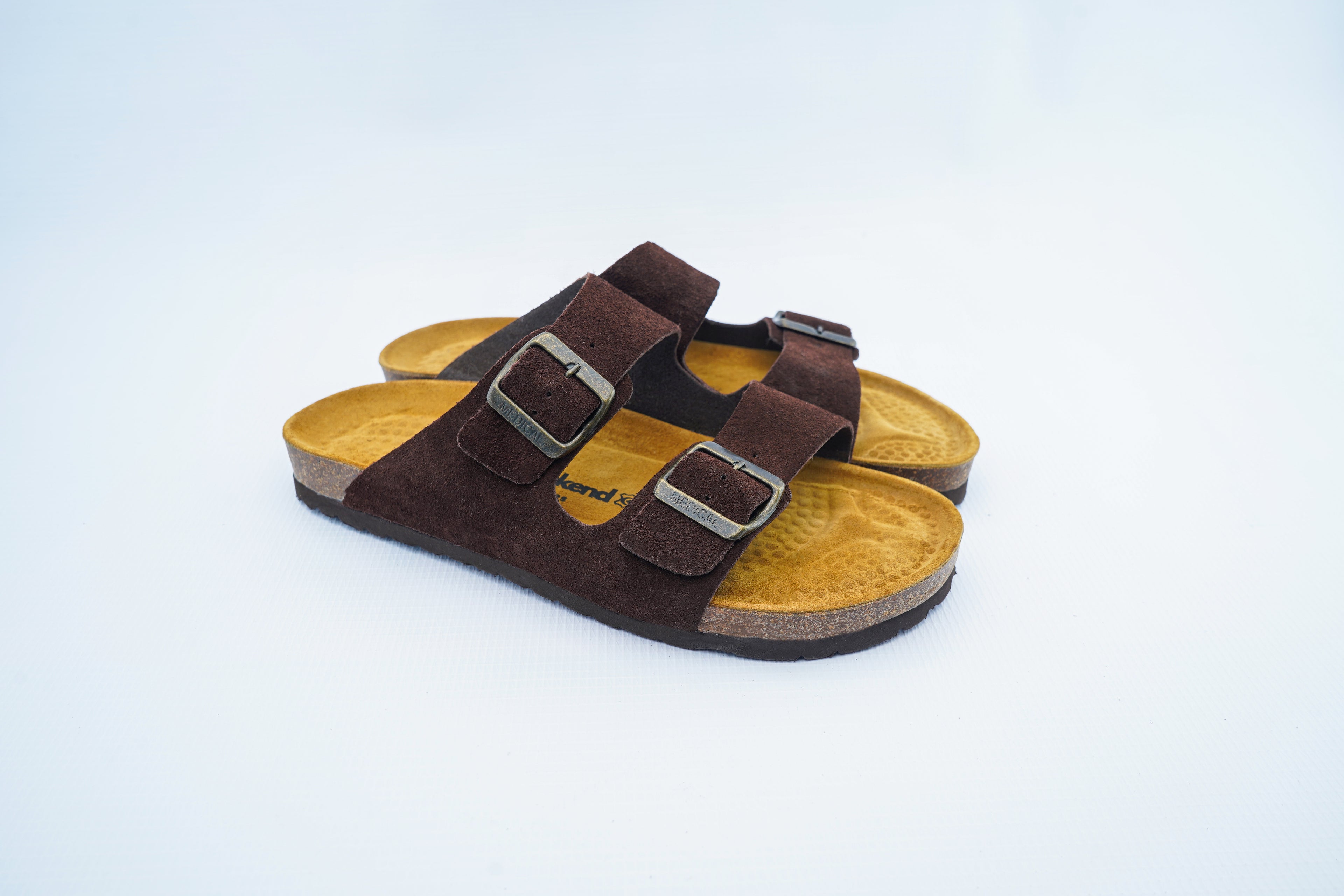 Men’s Brown Suede Double-Strap Medical Sandals | Orthopedic Comfort Slides