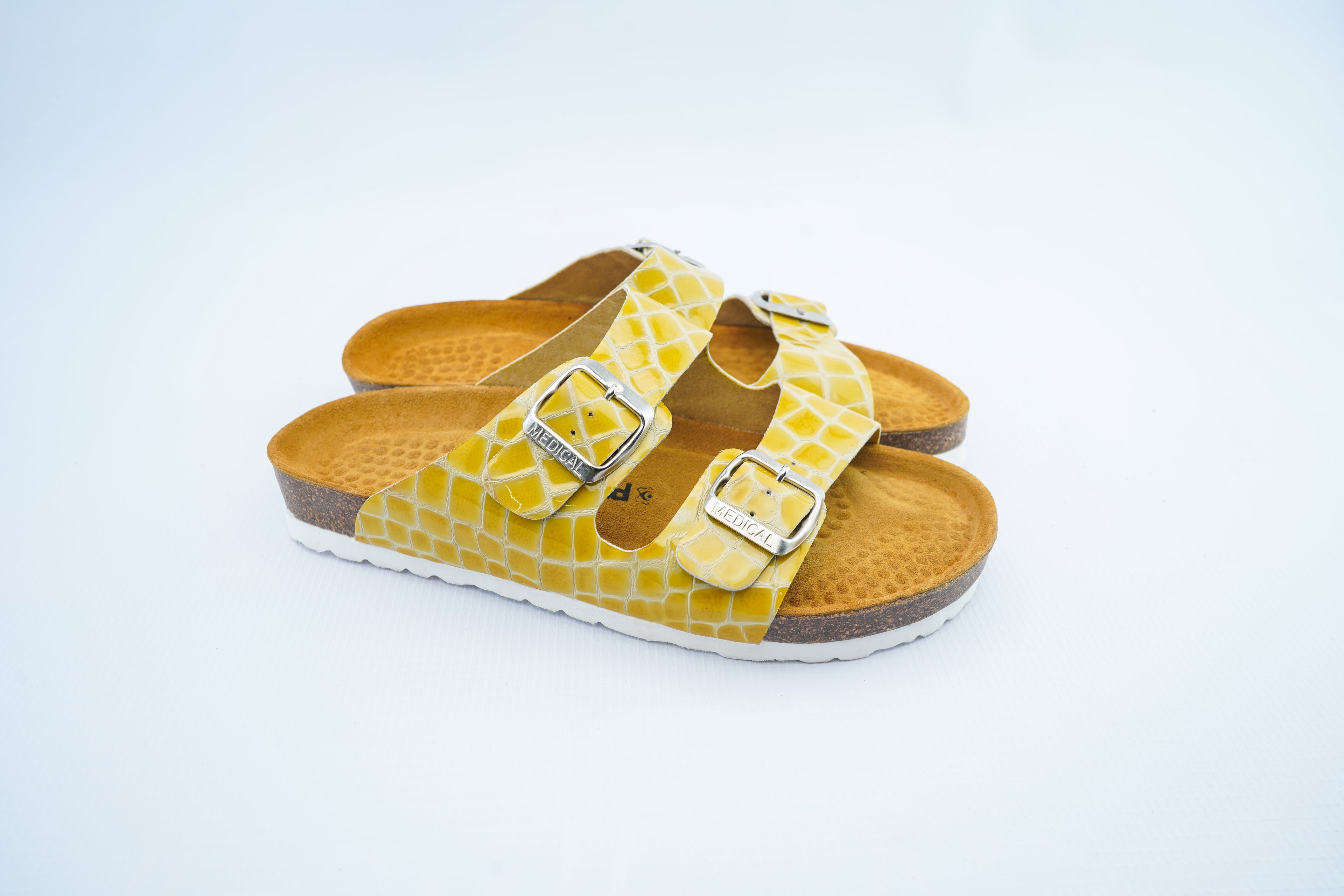 Yellow Croco Leather Double Strap Medical Sandals for Women