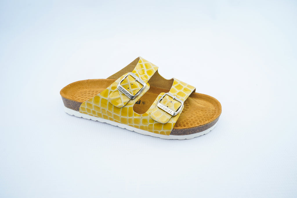 Yellow Croco Leather Double Strap Medical Sandals for Women