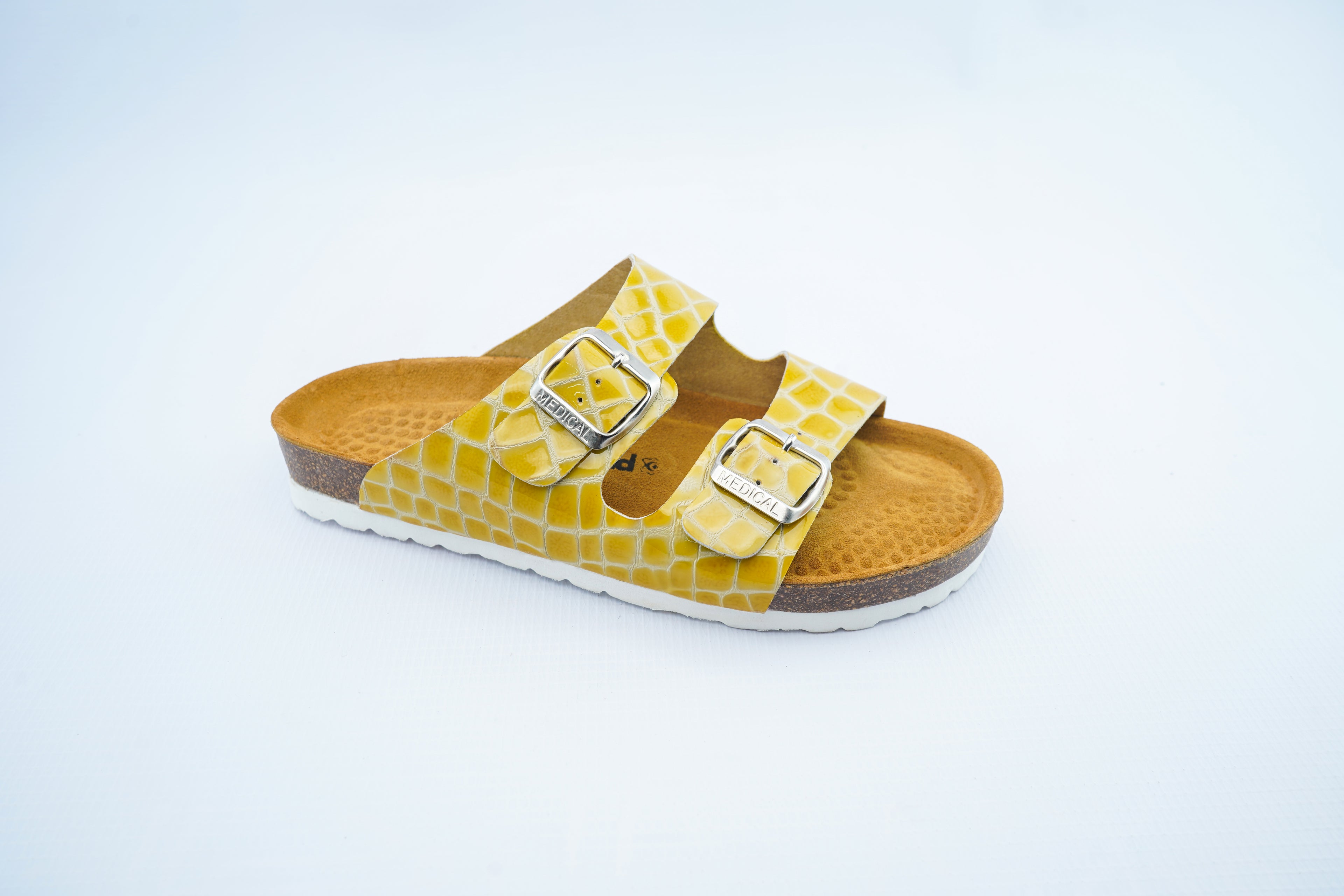 Yellow Croco Leather Double Strap Medical Sandals for Women