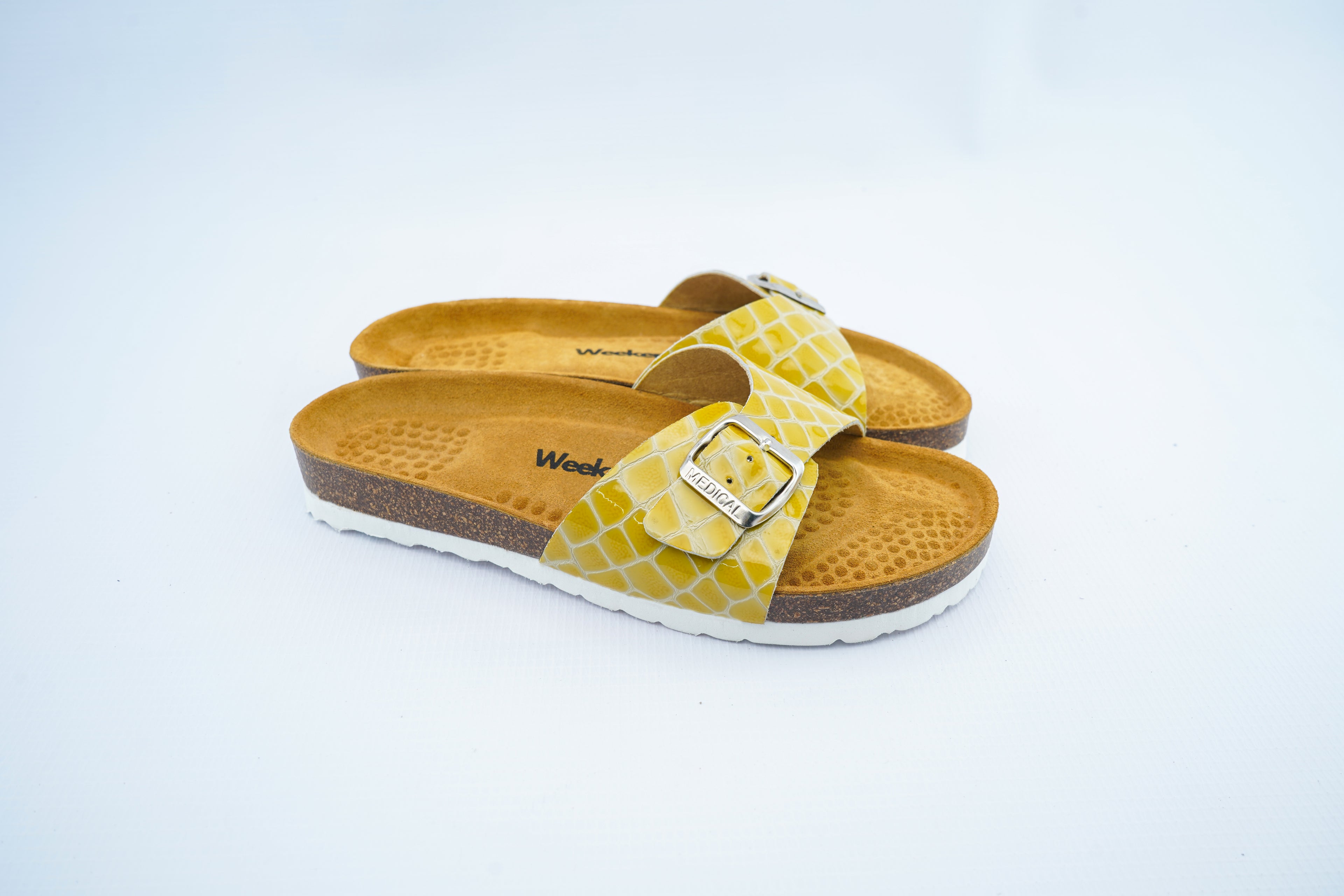 Yellow Croco Leather Single Strap Medical Slides for Women