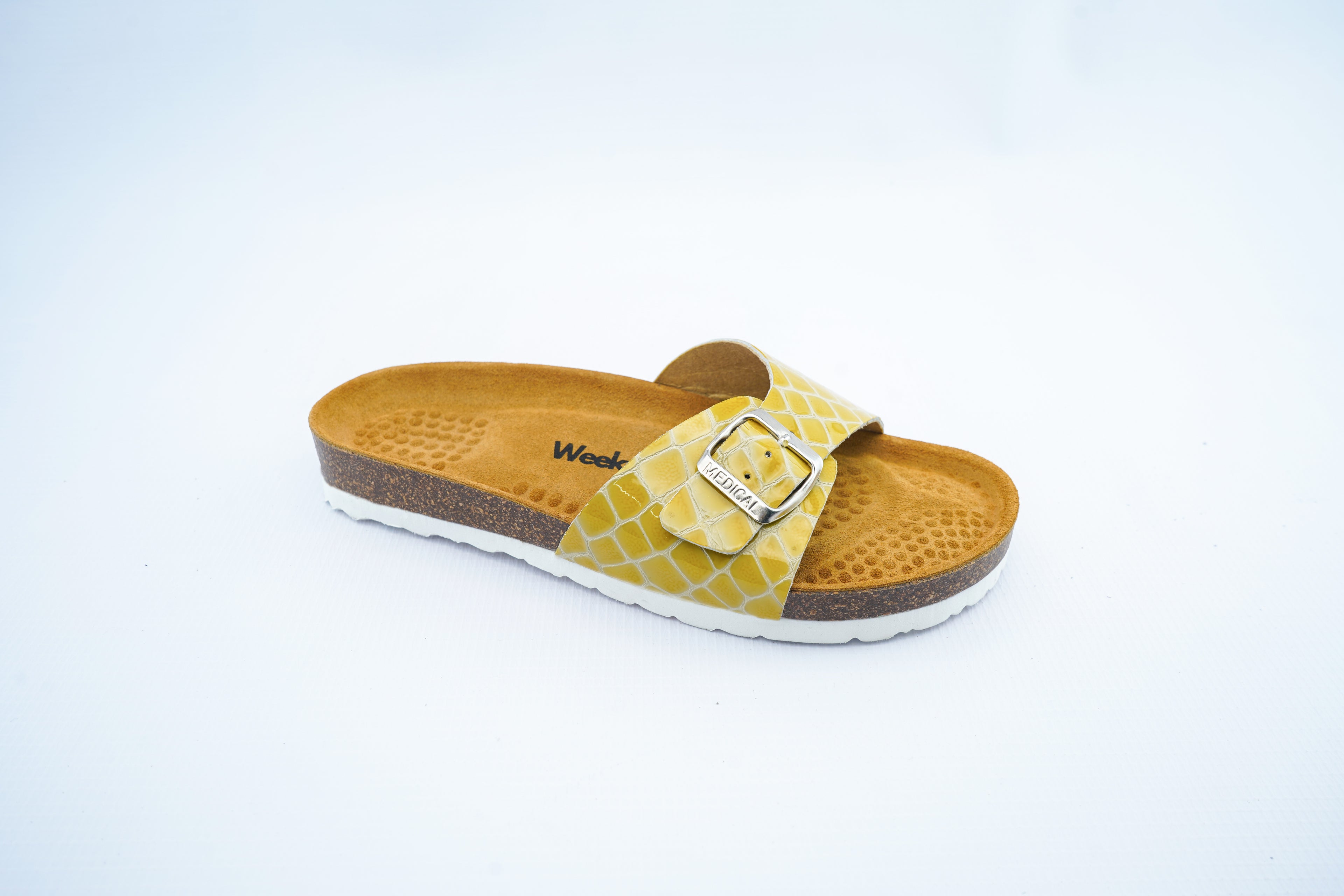 Yellow Croco Leather Single Strap Medical Slides for Women