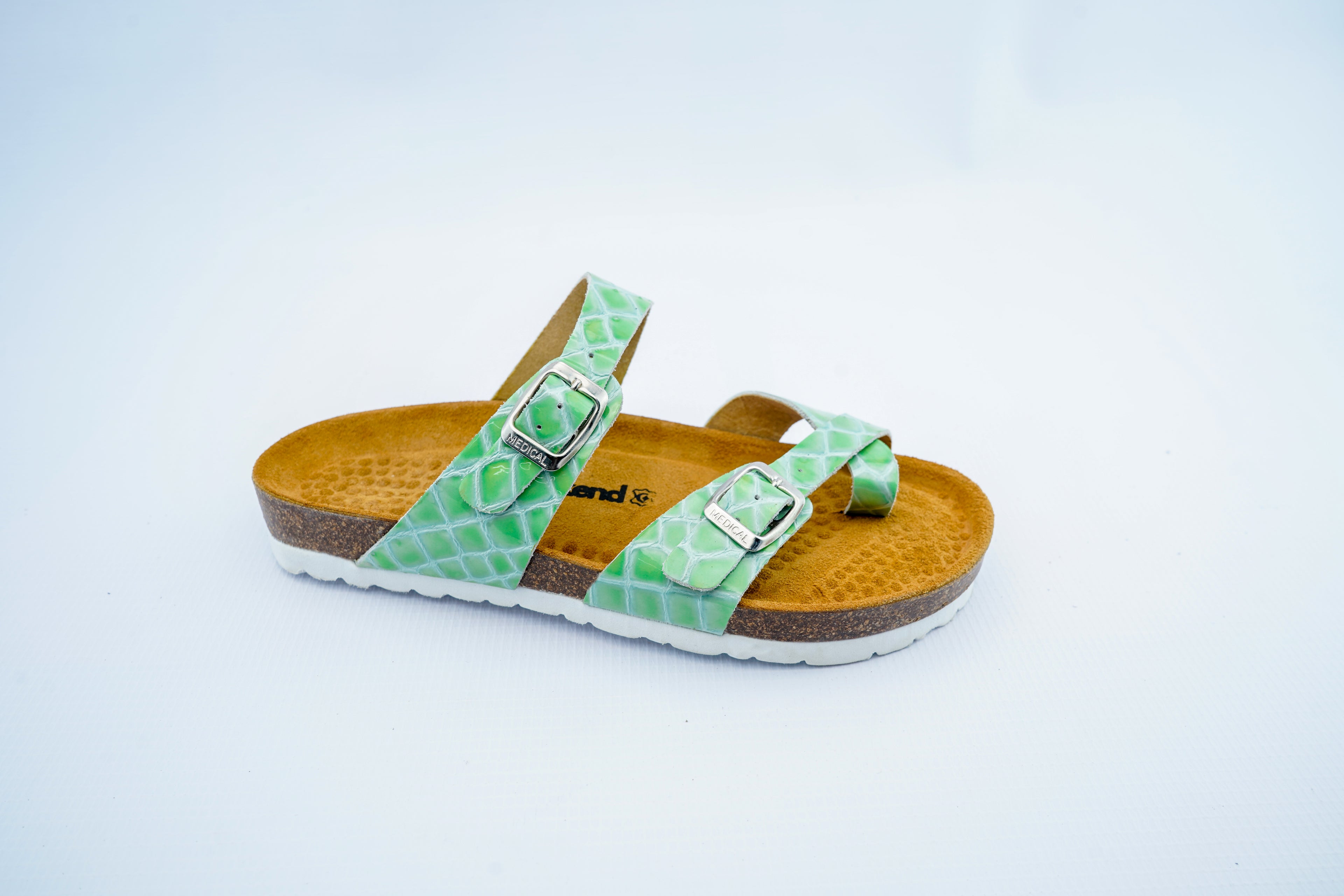 Women’s Triple Strap Green Medical Sandals | Orthopedic Croc Pattern Comfort Slides