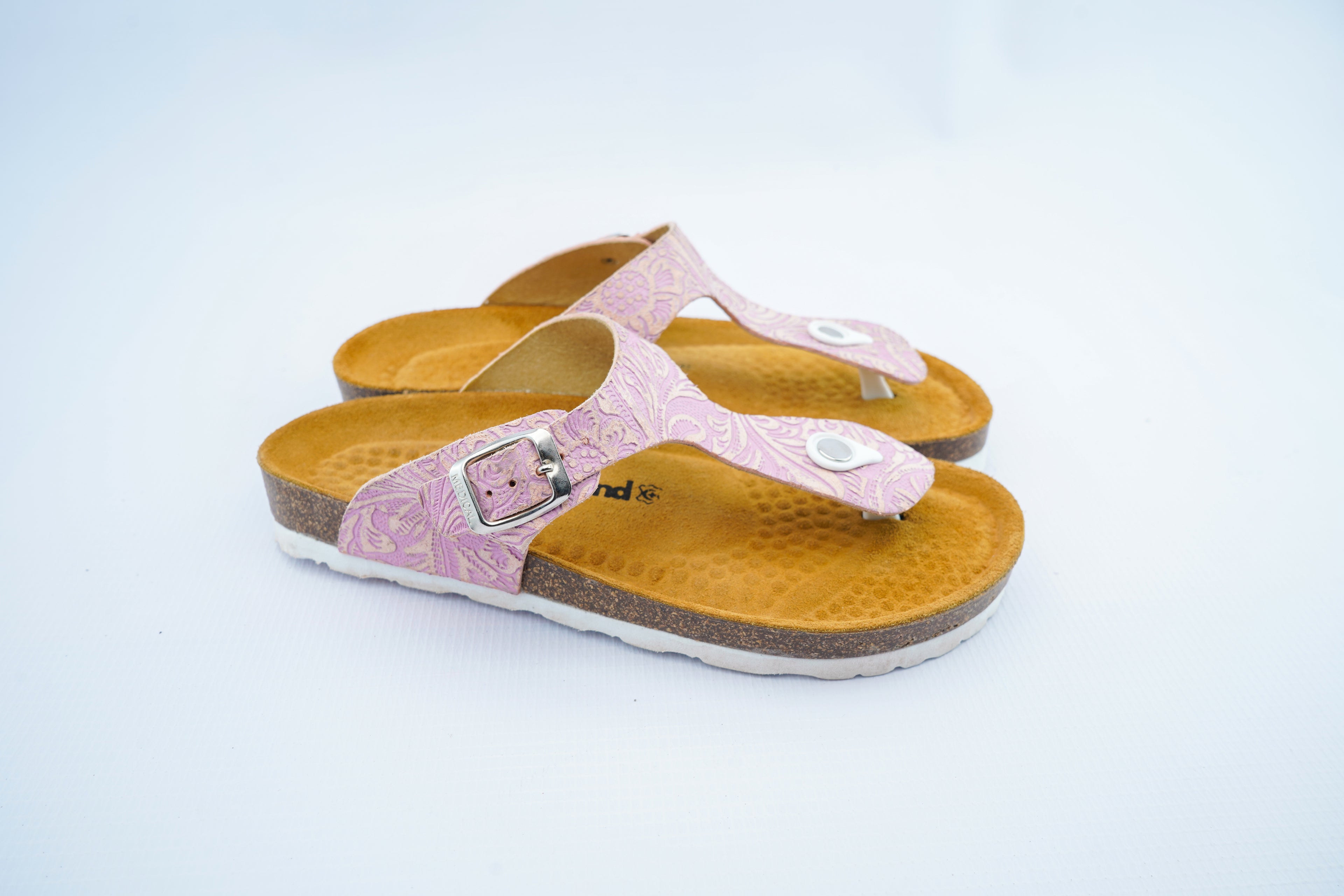 Women’s Pastel Pink Toe Post Medical Sandals | Embossed Floral Orthopedic Slippers