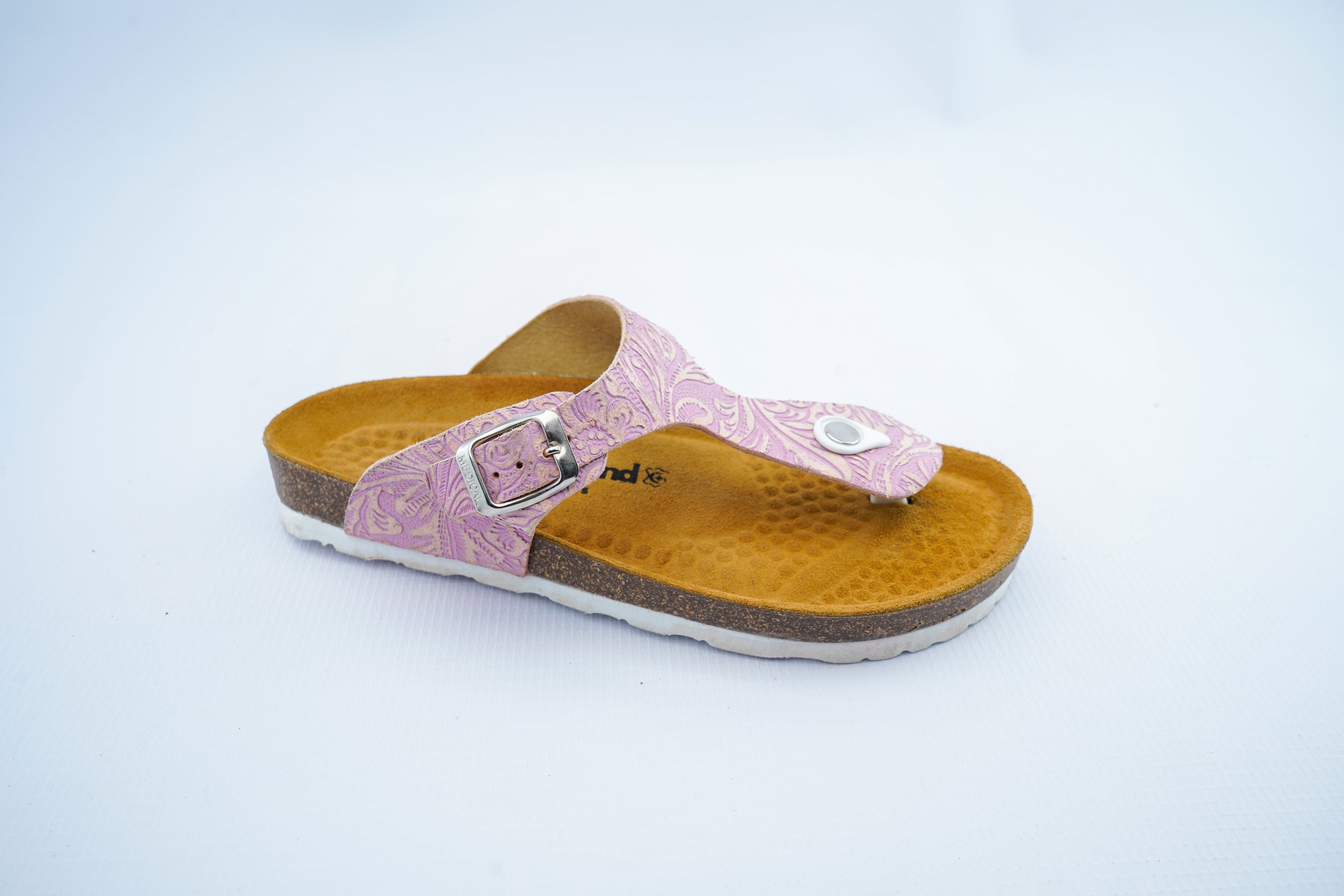 Women’s Pastel Pink Toe Post Medical Sandals | Embossed Floral Orthopedic Slippers