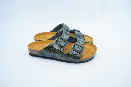 Green Snake Leather Slide – Women’s Medical Comfort Sandals