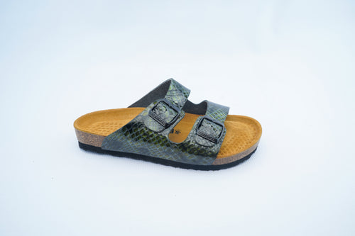 Green Snake Leather Slide – Women’s Medical Comfort Sandals