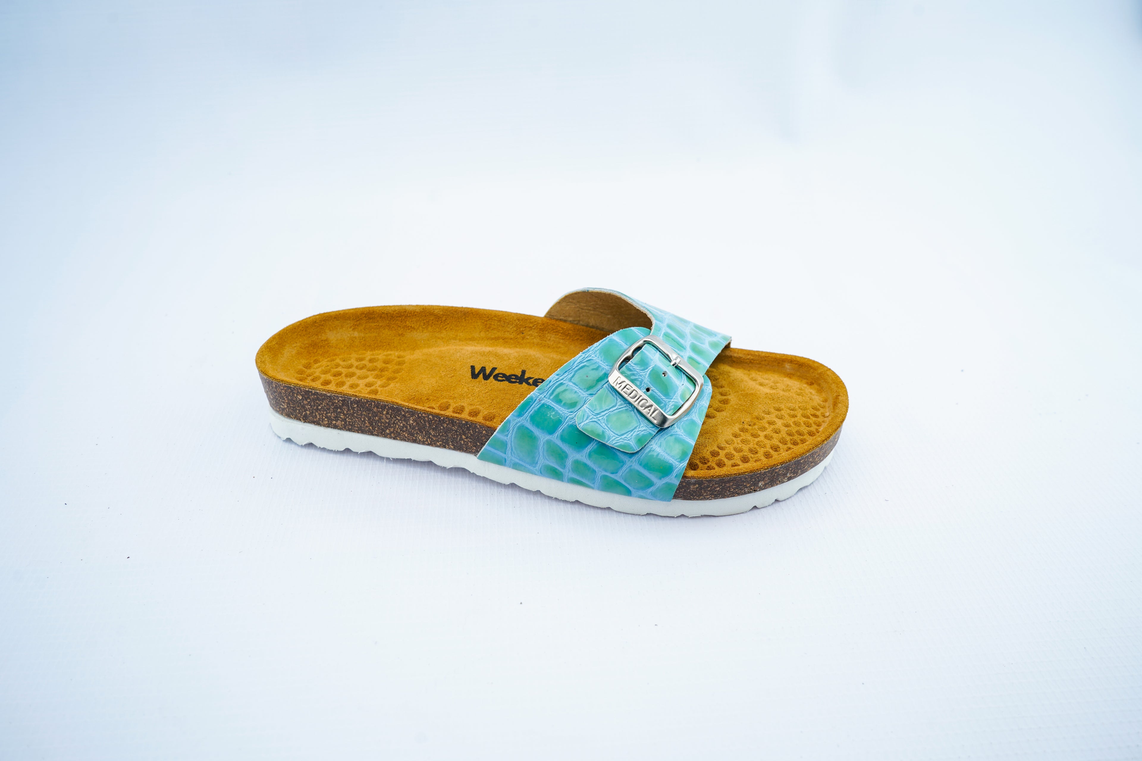 Turquoise Croc Leather Slide – Comfort Medical Sandals for Women