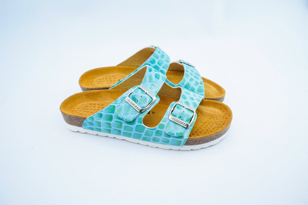 Luxury Double-Strap Leather Sandals – Turquoise Comfort Slide