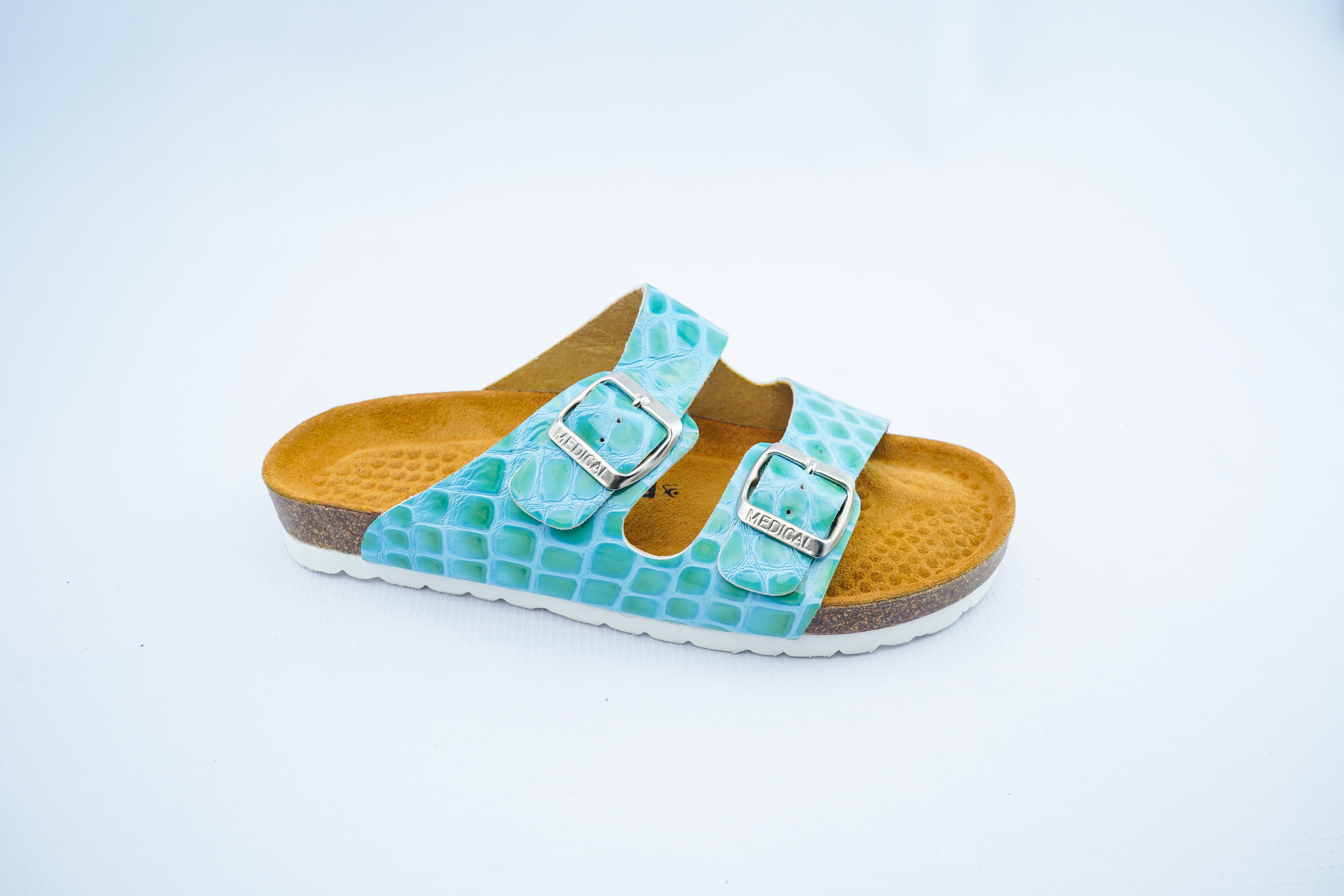 Luxury Double-Strap Leather Sandals – Turquoise Comfort Slide