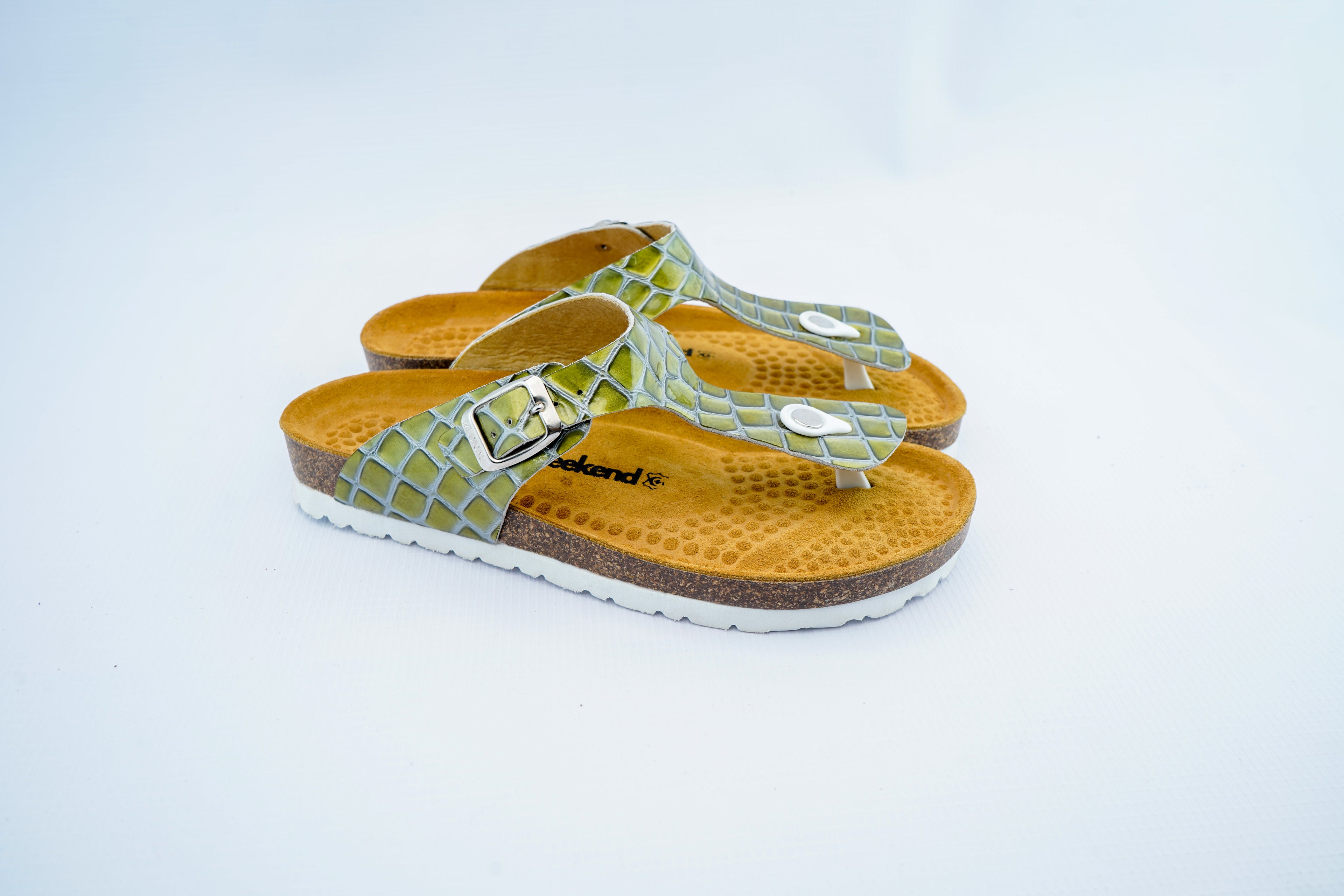 Women’s Green Crocodile Pattern Medical Toe Post Sandals | Orthopedic Slippers with Buckle Strap