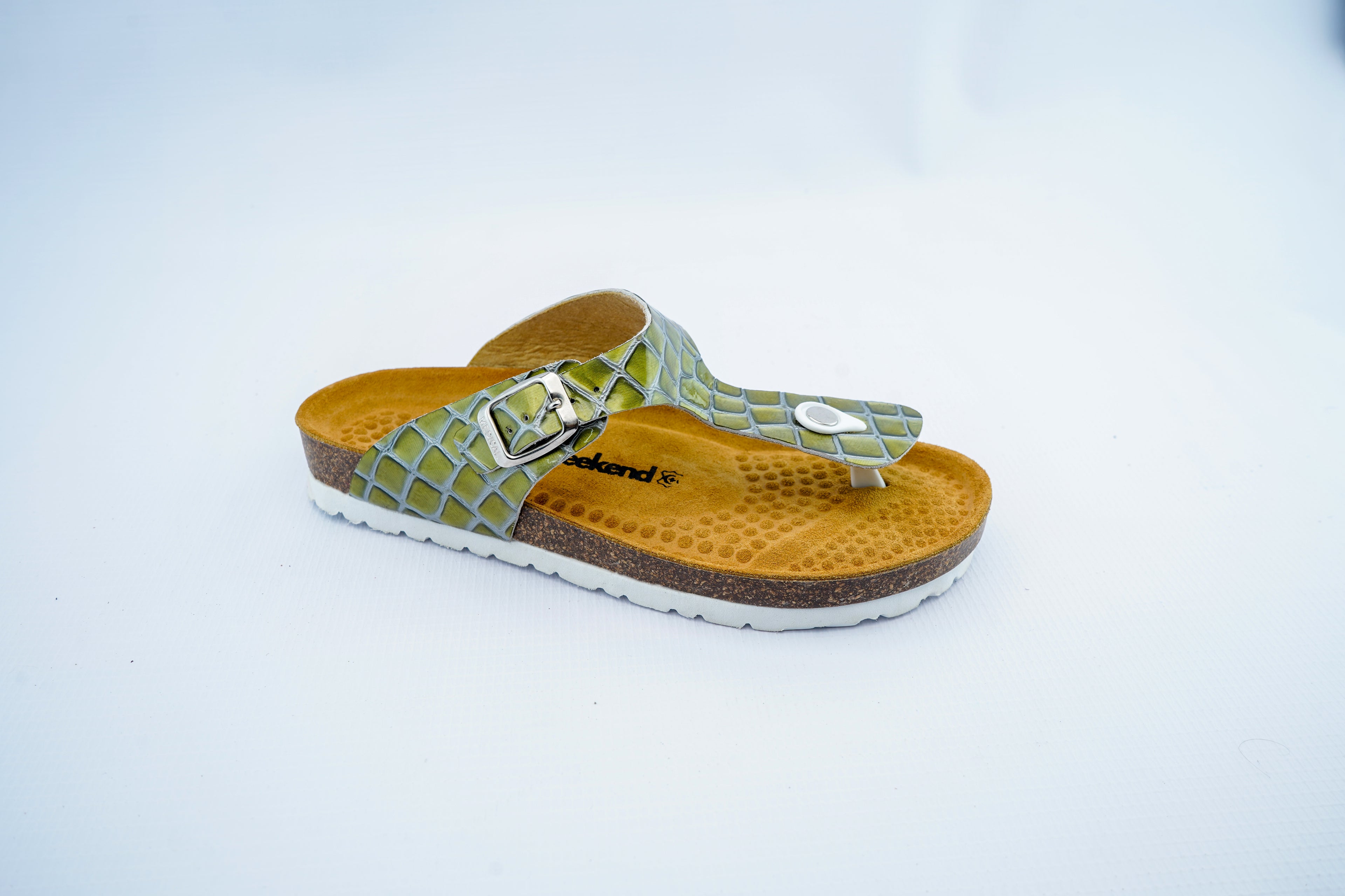 Women’s Green Crocodile Pattern Medical Toe Post Sandals | Orthopedic Slippers with Buckle Strap