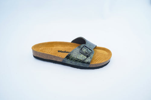 Green Snake Leather Slide – Single Strap Medical Comfort Sandals for Women