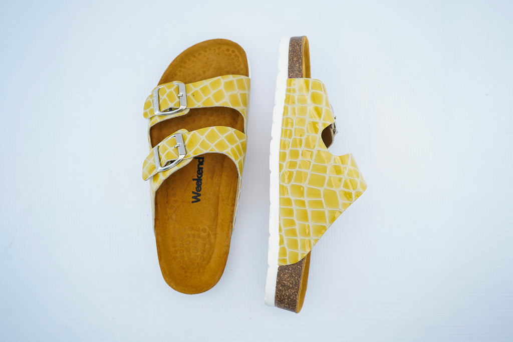 Yellow Croco Leather Double Strap Medical Sandals for Women