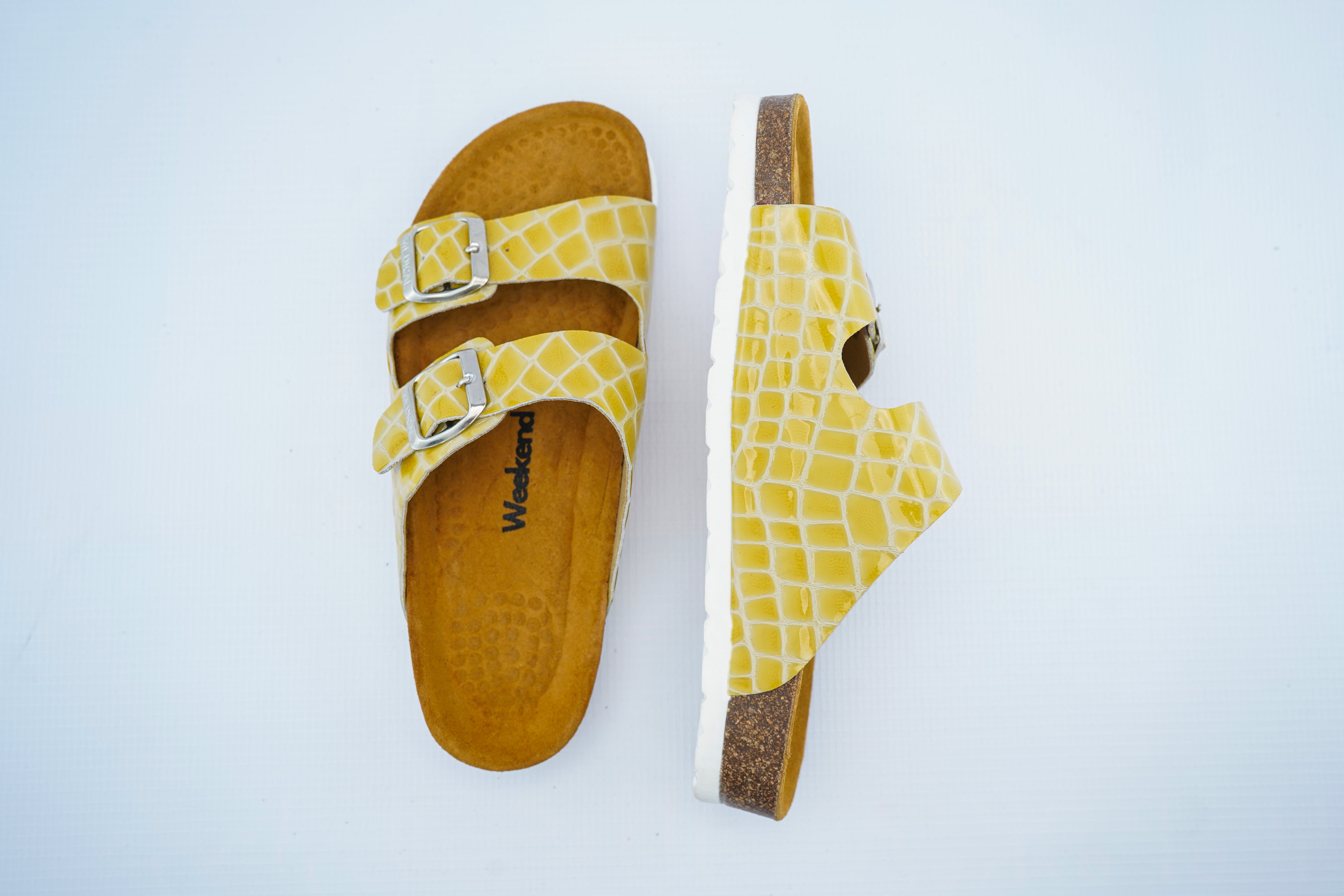 Yellow Croco Leather Double Strap Medical Sandals for Women