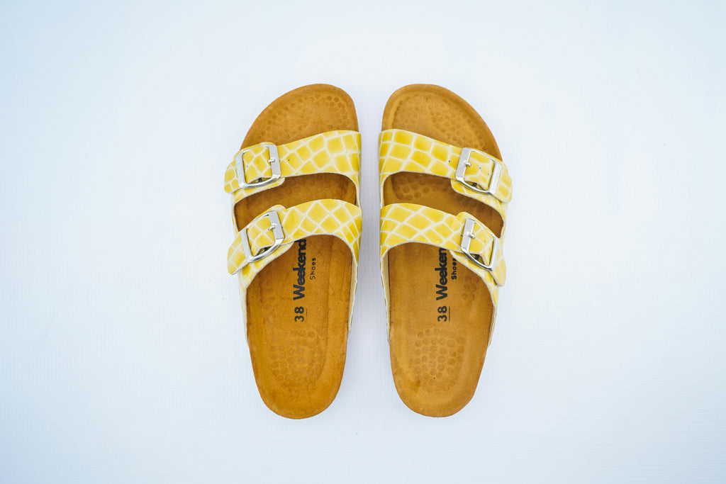 Yellow Croco Leather Double Strap Medical Sandals for Women