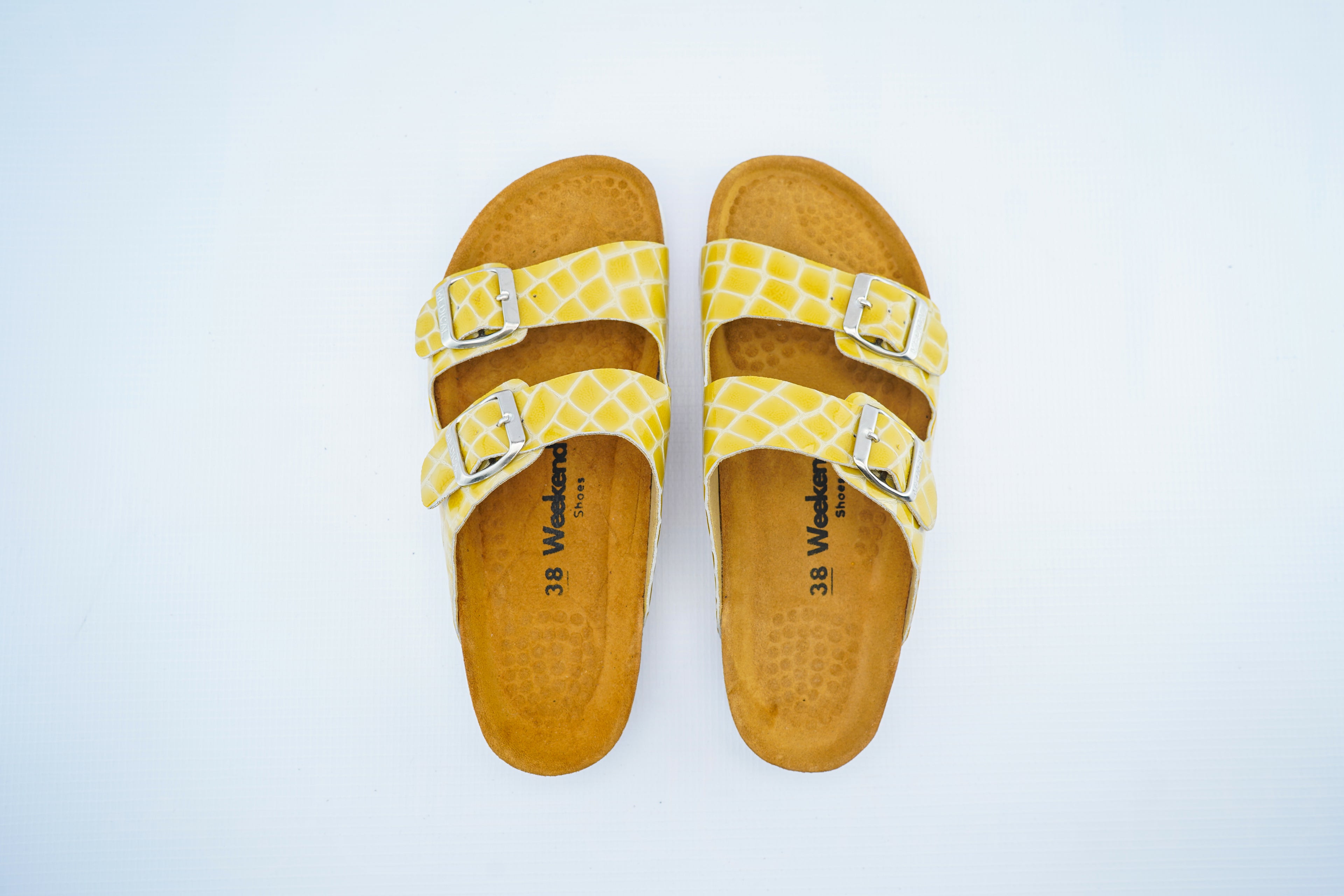 Yellow Croco Leather Double Strap Medical Sandals for Women
