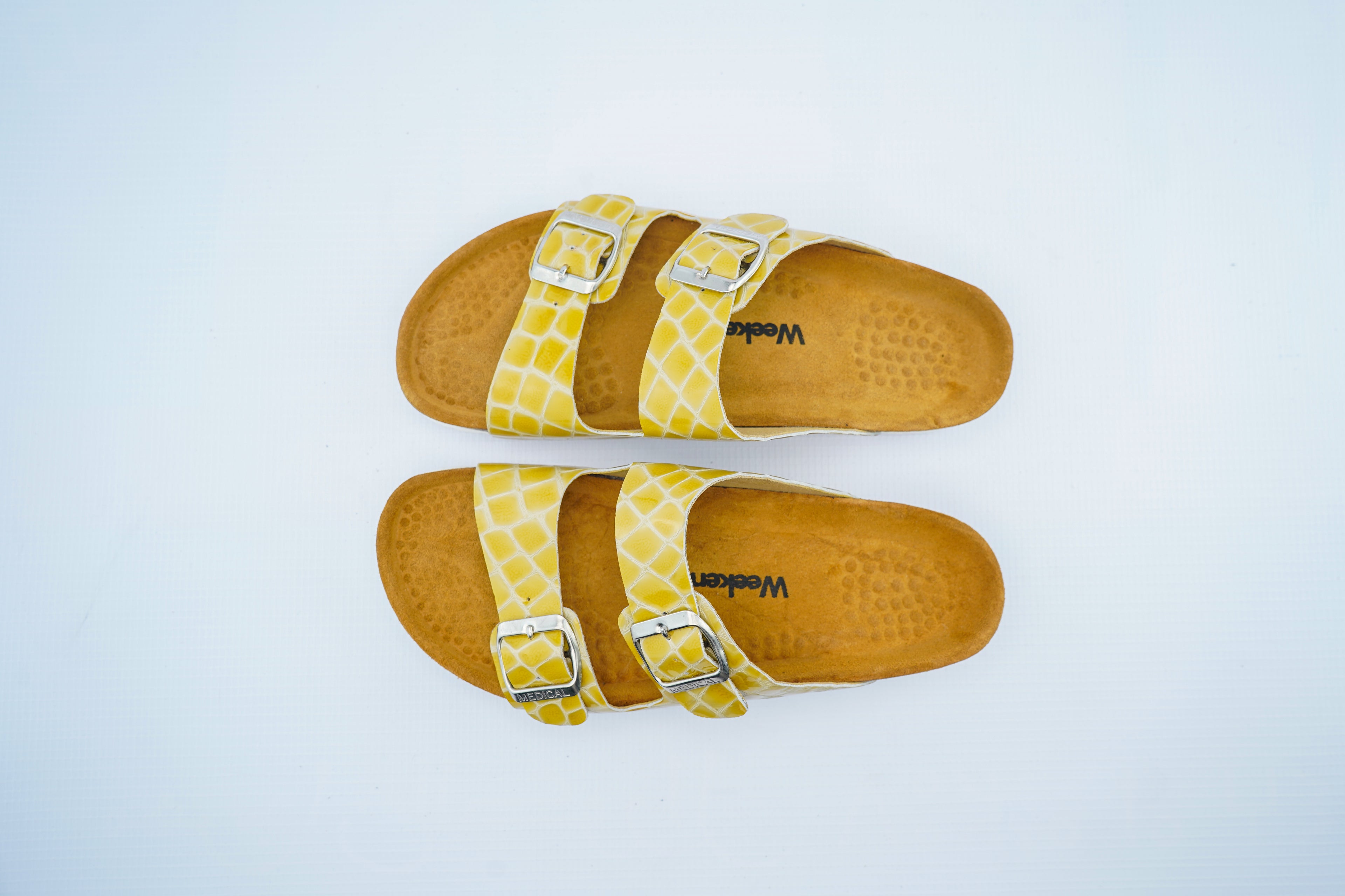Yellow Croco Leather Double Strap Medical Sandals for Women