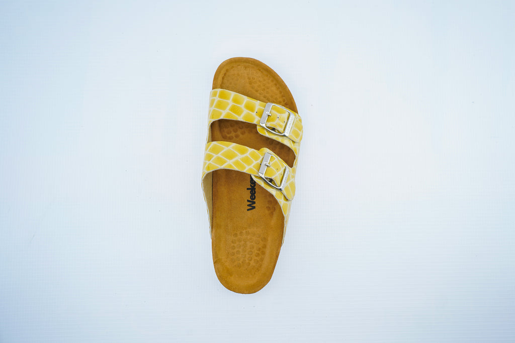 Yellow Croco Leather Double Strap Medical Sandals for Women