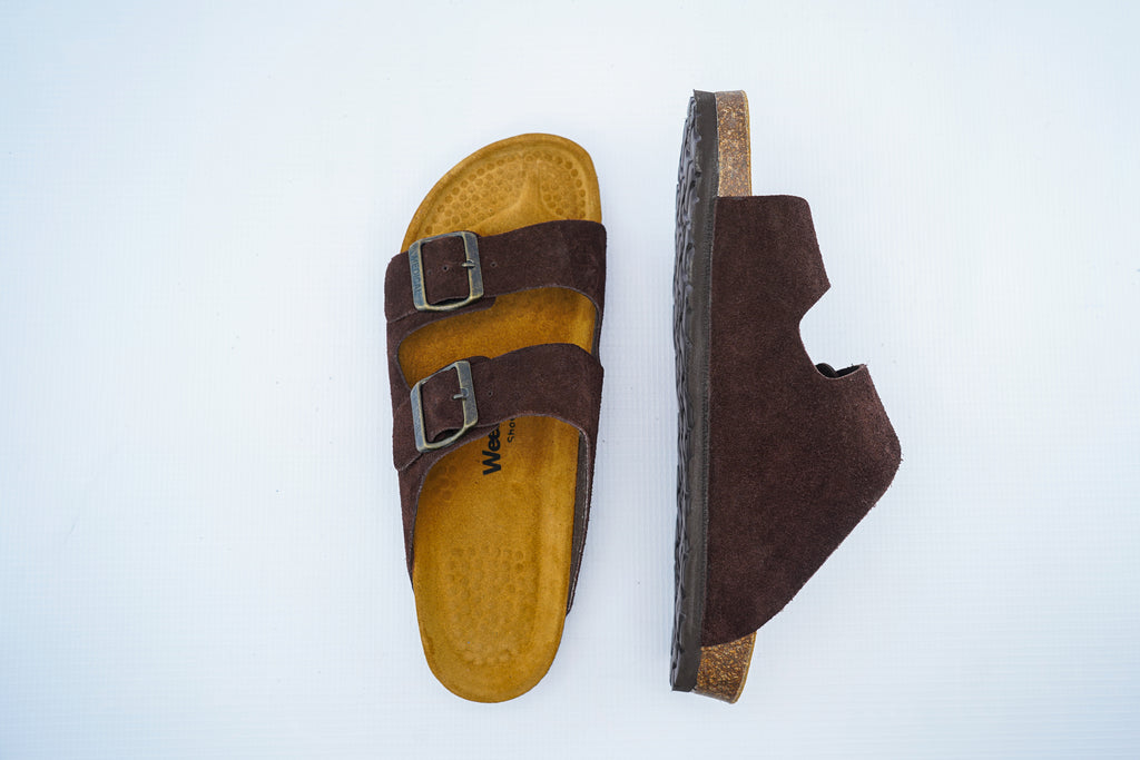 Men’s Brown Suede Double-Strap Medical Sandals | Orthopedic Comfort Slides
