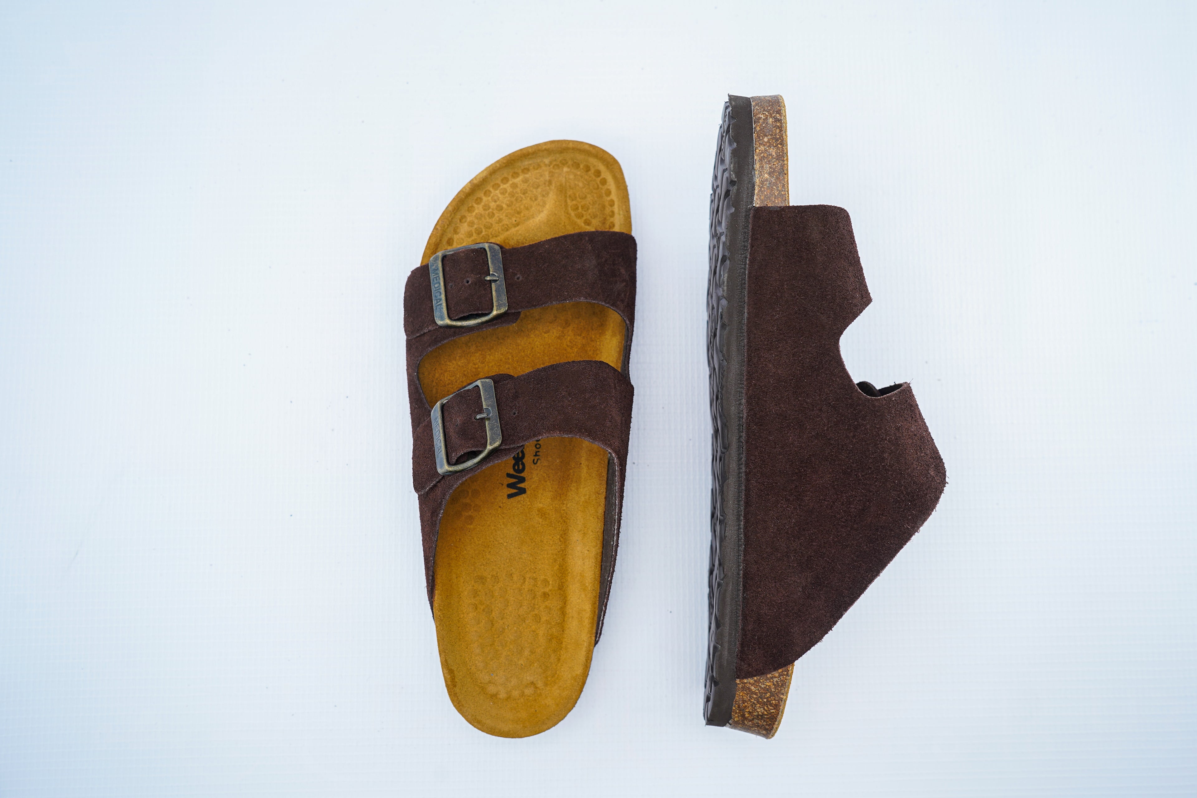 Men’s Brown Suede Double-Strap Medical Sandals | Orthopedic Comfort Slides