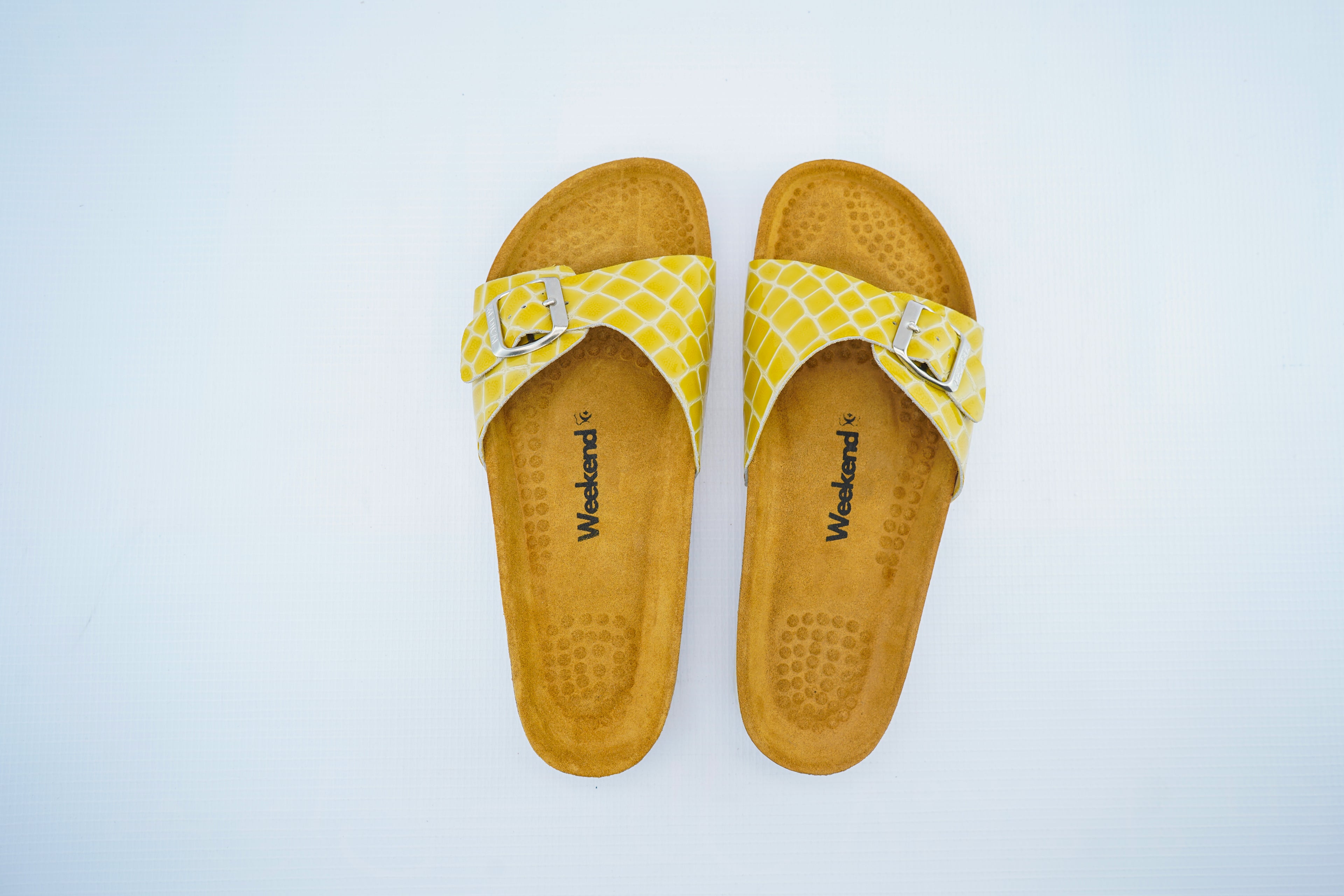 Yellow Croco Leather Single Strap Medical Slides for Women