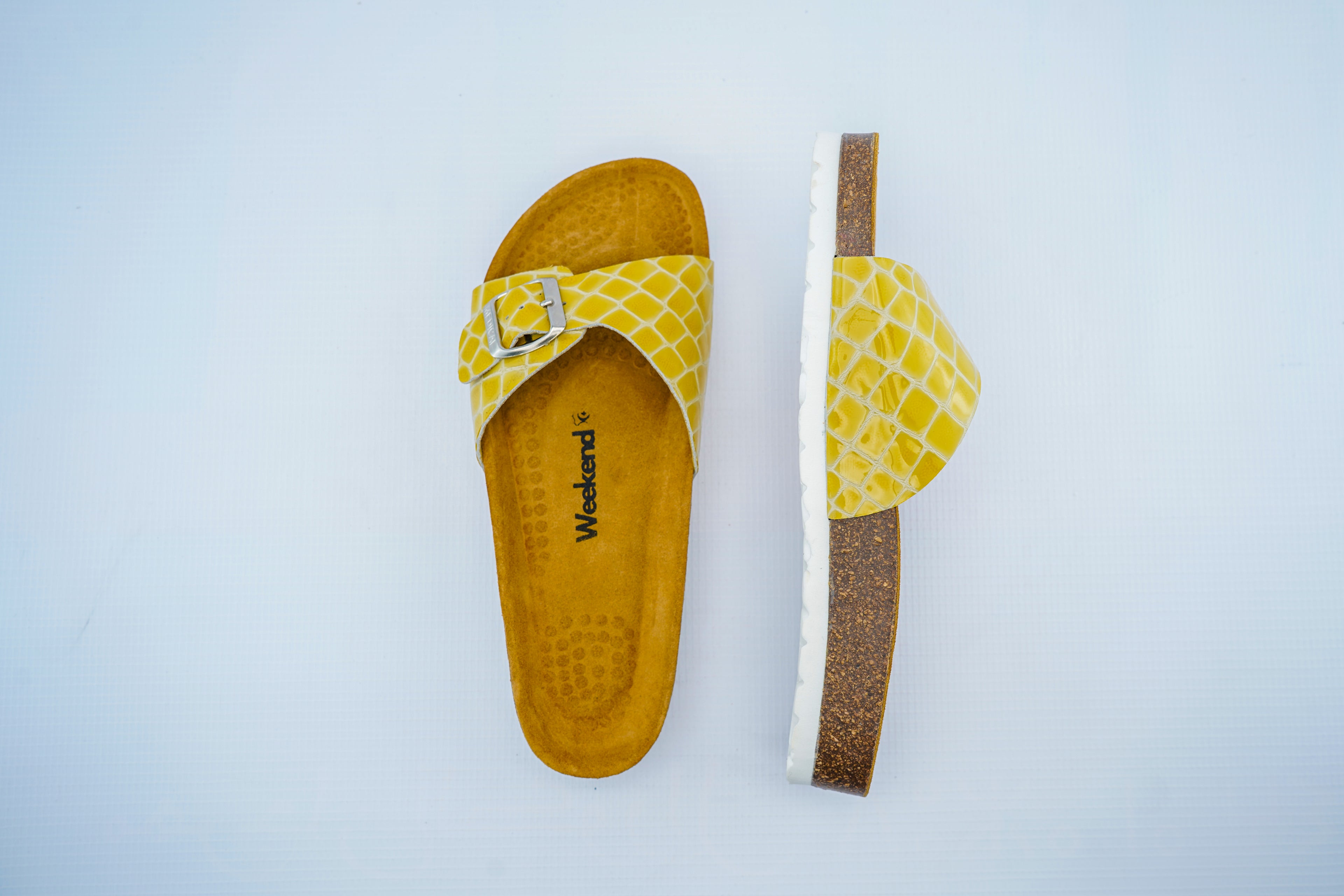 Yellow Croco Leather Single Strap Medical Slides for Women