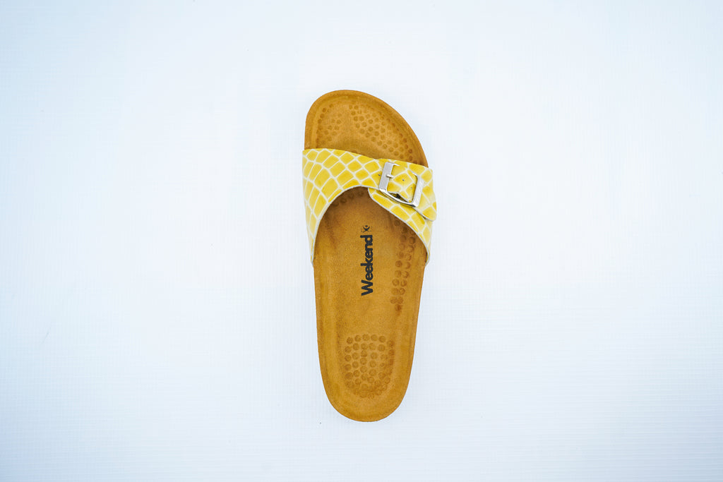 Yellow Croco Leather Single Strap Medical Slides for Women