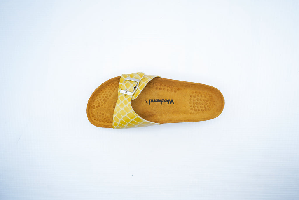 Yellow Croco Leather Single Strap Medical Slides for Women