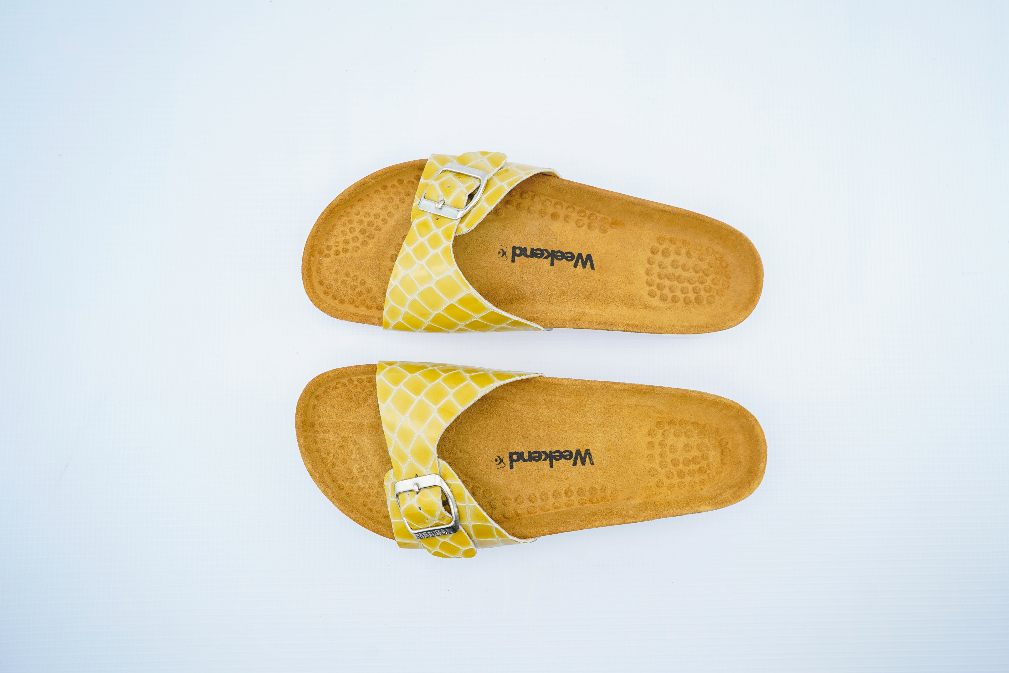 Yellow Croco Leather Single Strap Medical Slides for Women