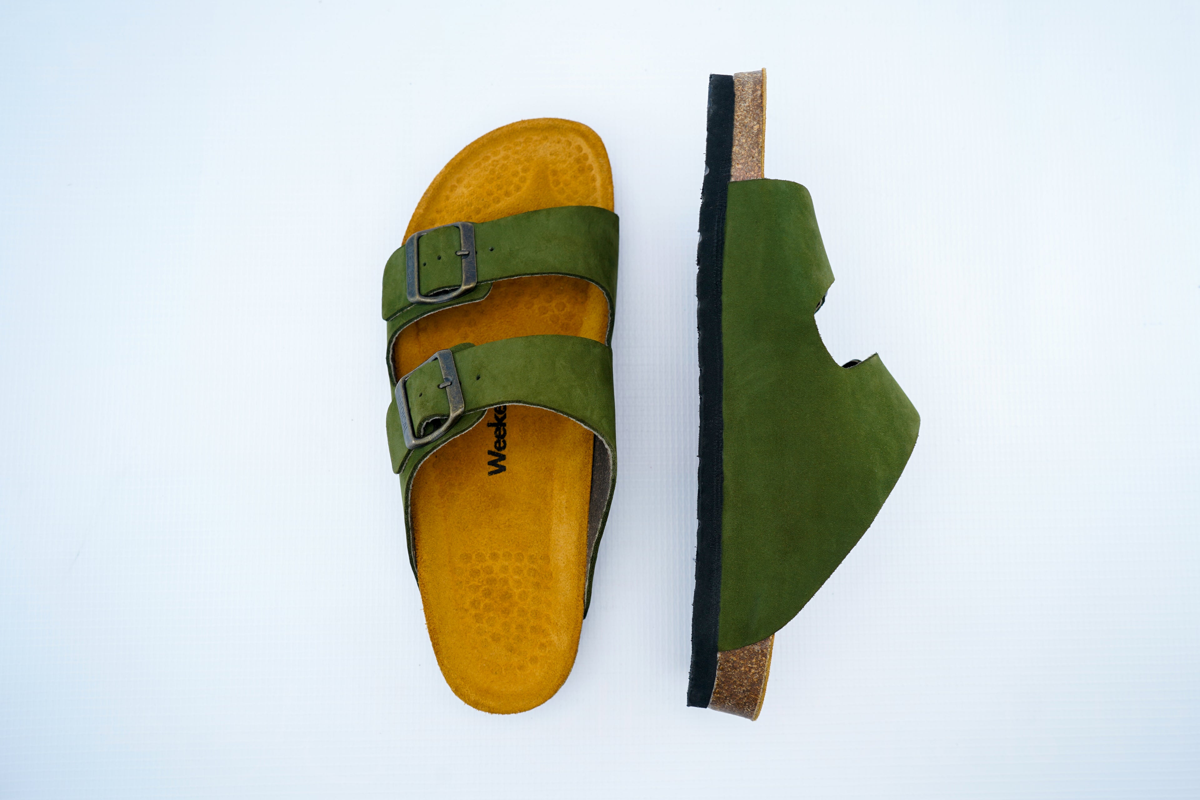 Olive Green Double-Strap Orthopedic Sandals | Medical Cork Footbed