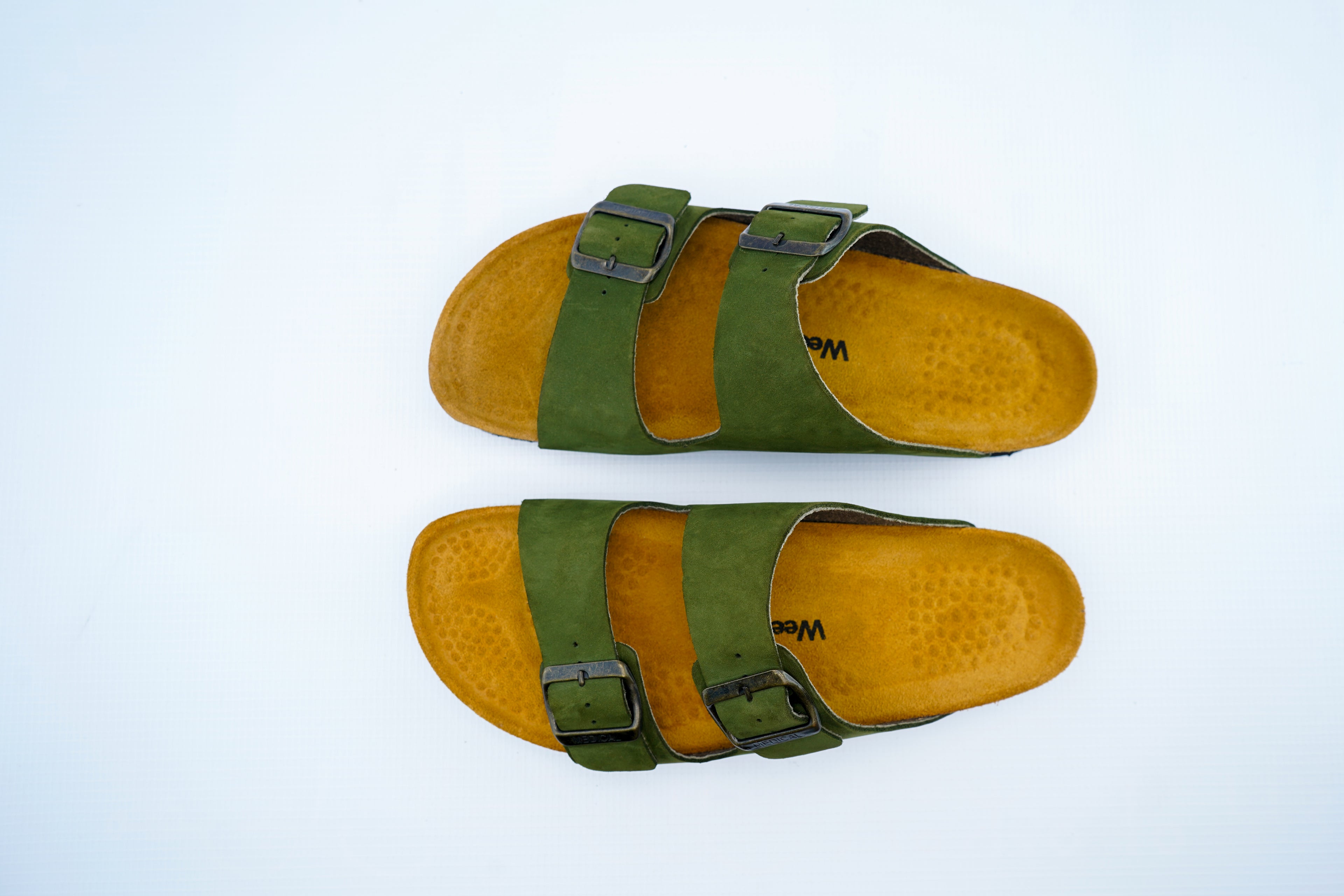 Olive Green Double-Strap Orthopedic Sandals | Medical Cork Footbed