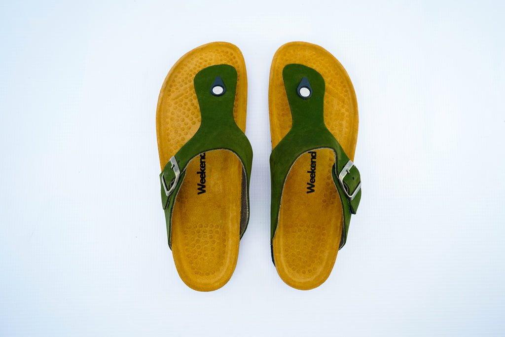 Olive Green Nubuck Orthopedic Toe-Post Sandals | Comfort Cork Footbed
