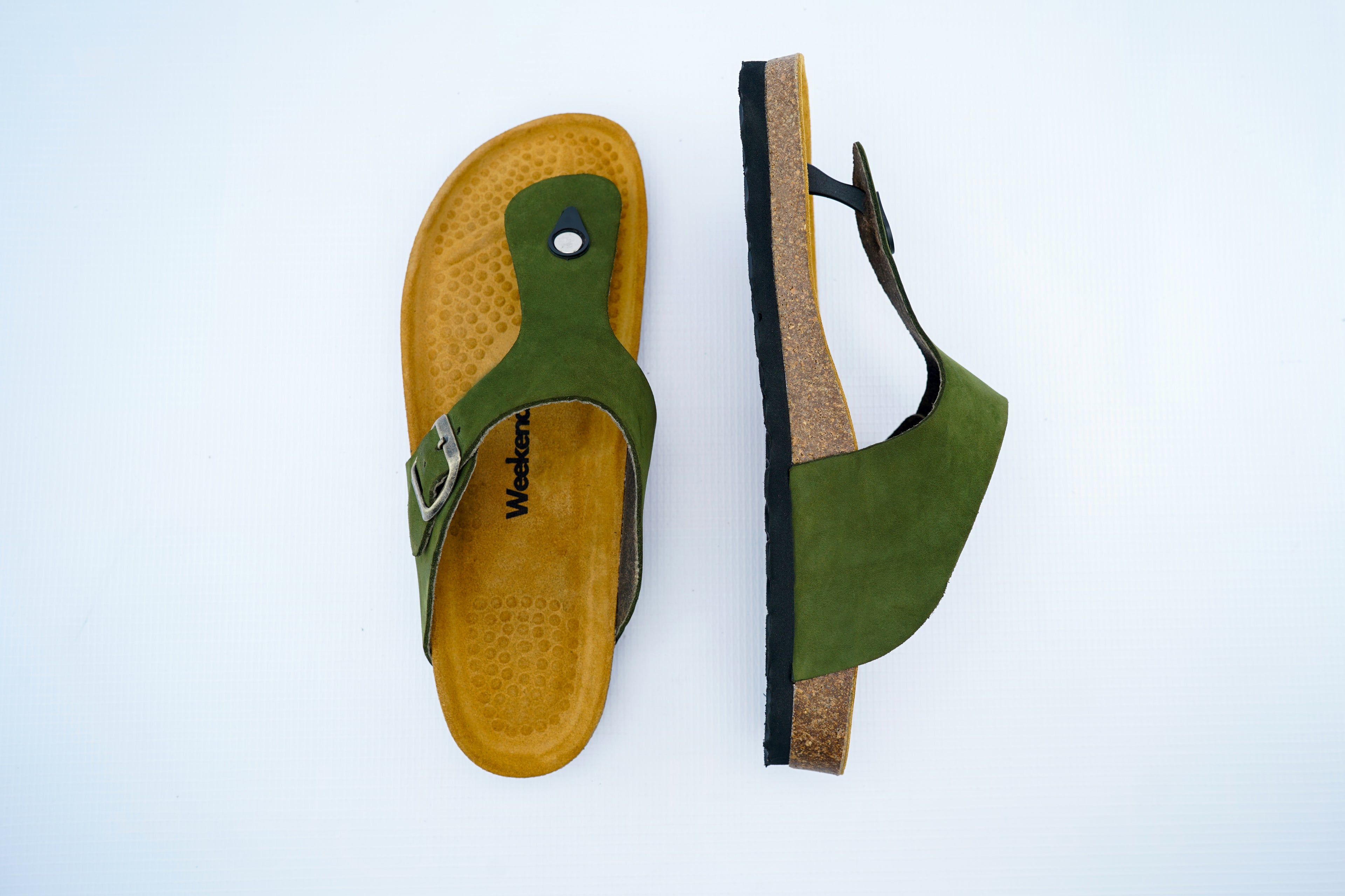 Olive Green Nubuck Orthopedic Toe-Post Sandals | Comfort Cork Footbed