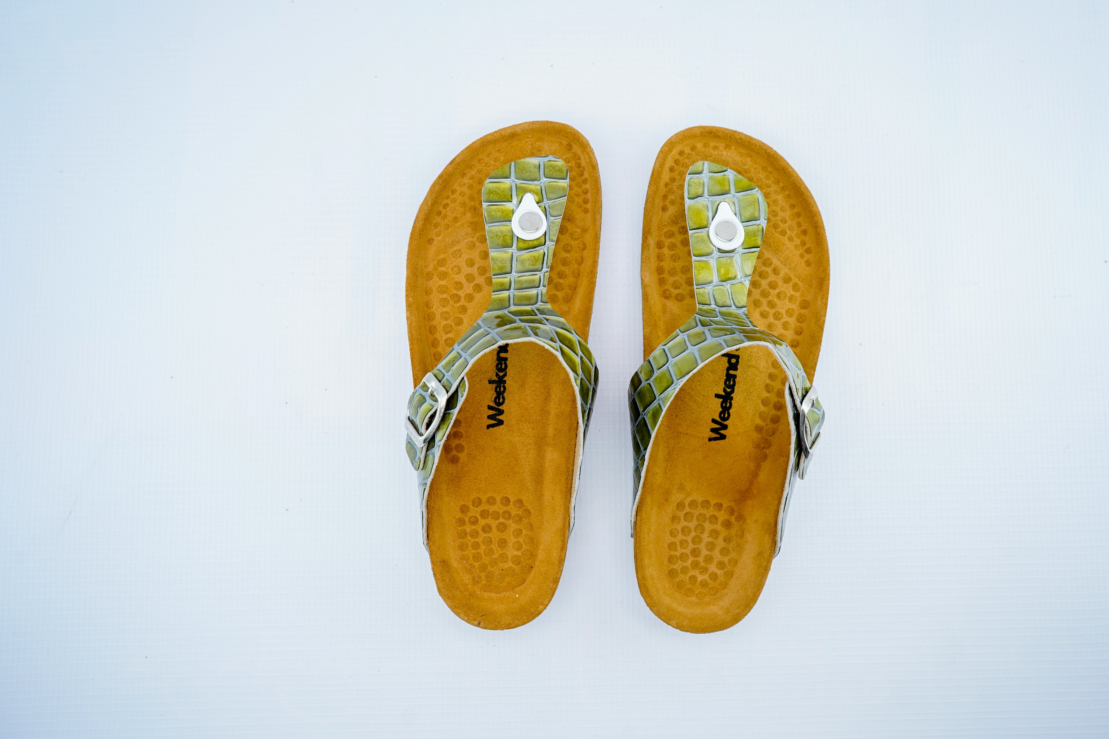 Women’s Green Crocodile Pattern Medical Toe Post Sandals | Orthopedic Slippers with Buckle Strap