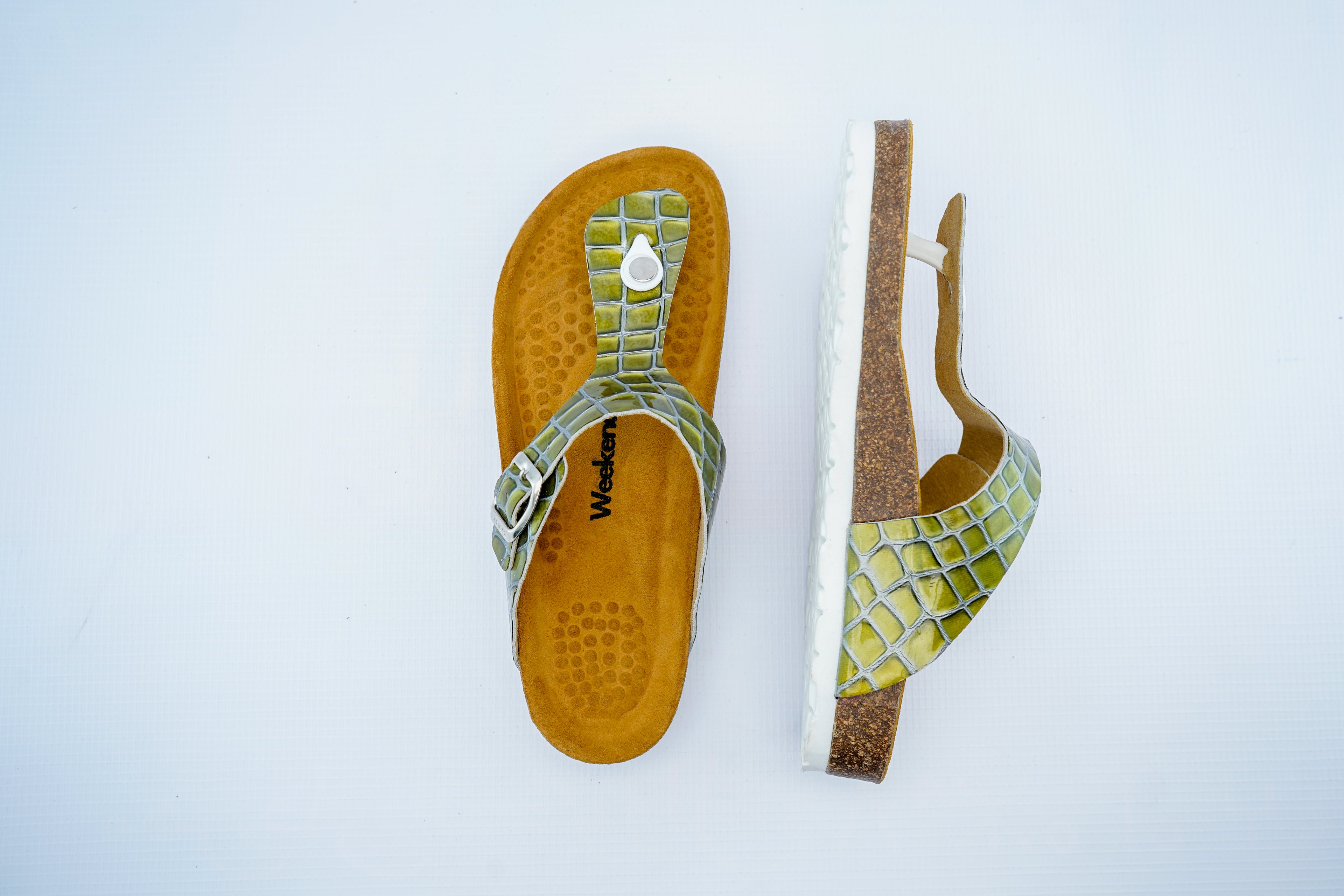 Women’s Green Crocodile Pattern Medical Toe Post Sandals | Orthopedic Slippers with Buckle Strap