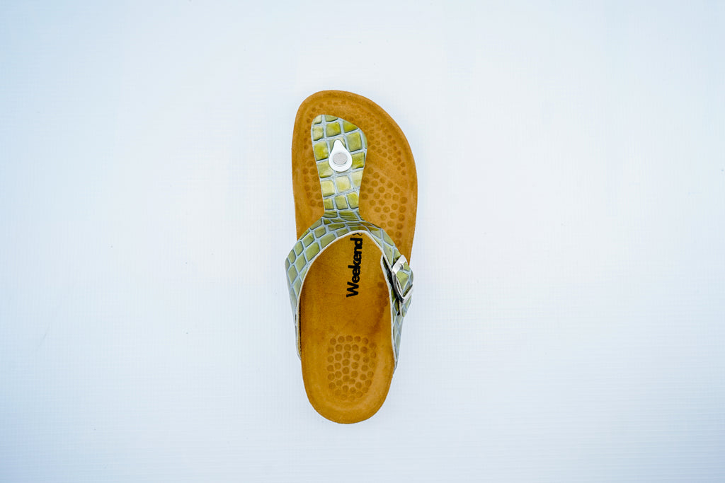 Women’s Green Crocodile Pattern Medical Toe Post Sandals | Orthopedic Slippers with Buckle Strap