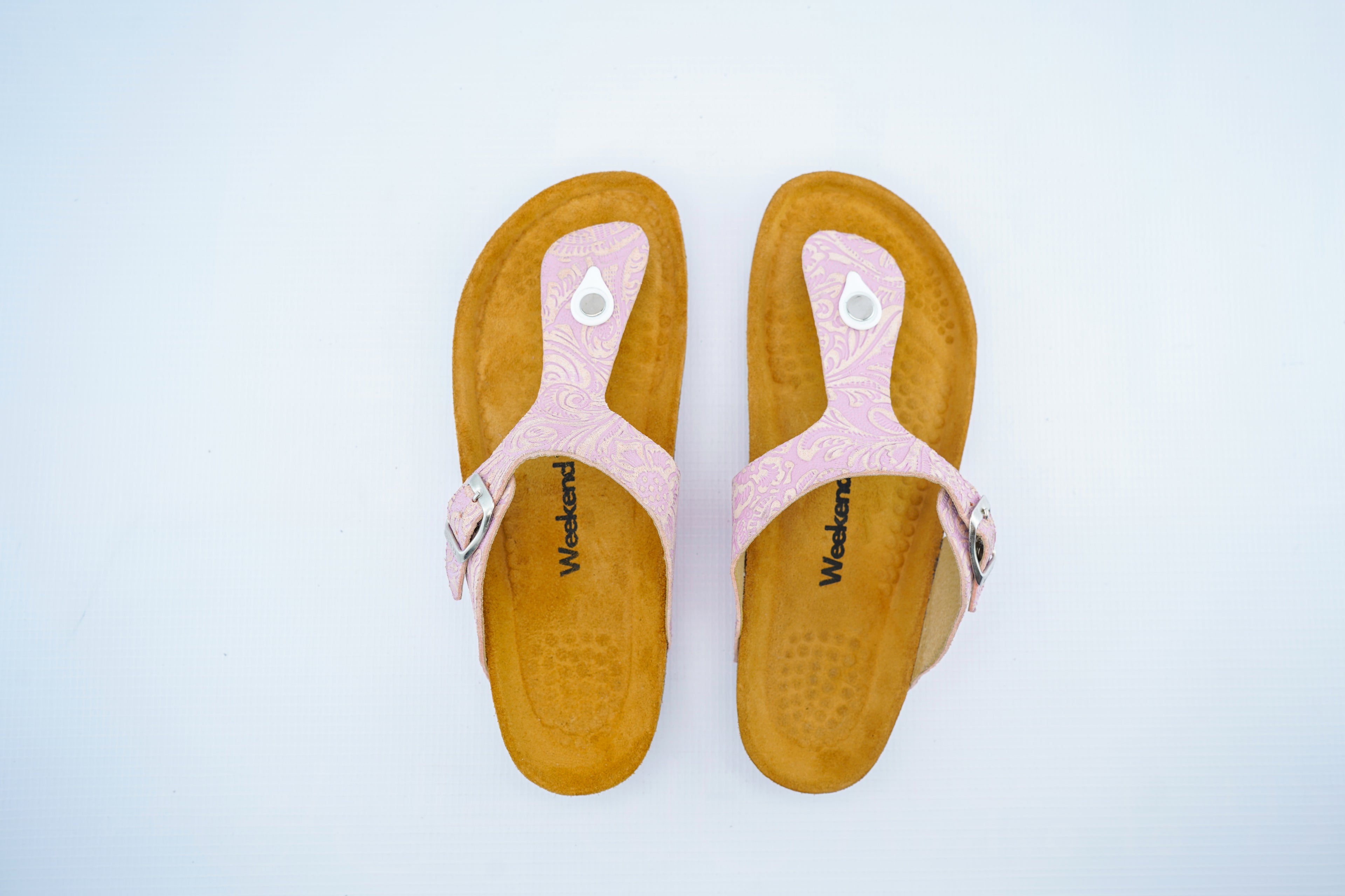 Women’s Pastel Pink Toe Post Medical Sandals | Embossed Floral Orthopedic Slippers