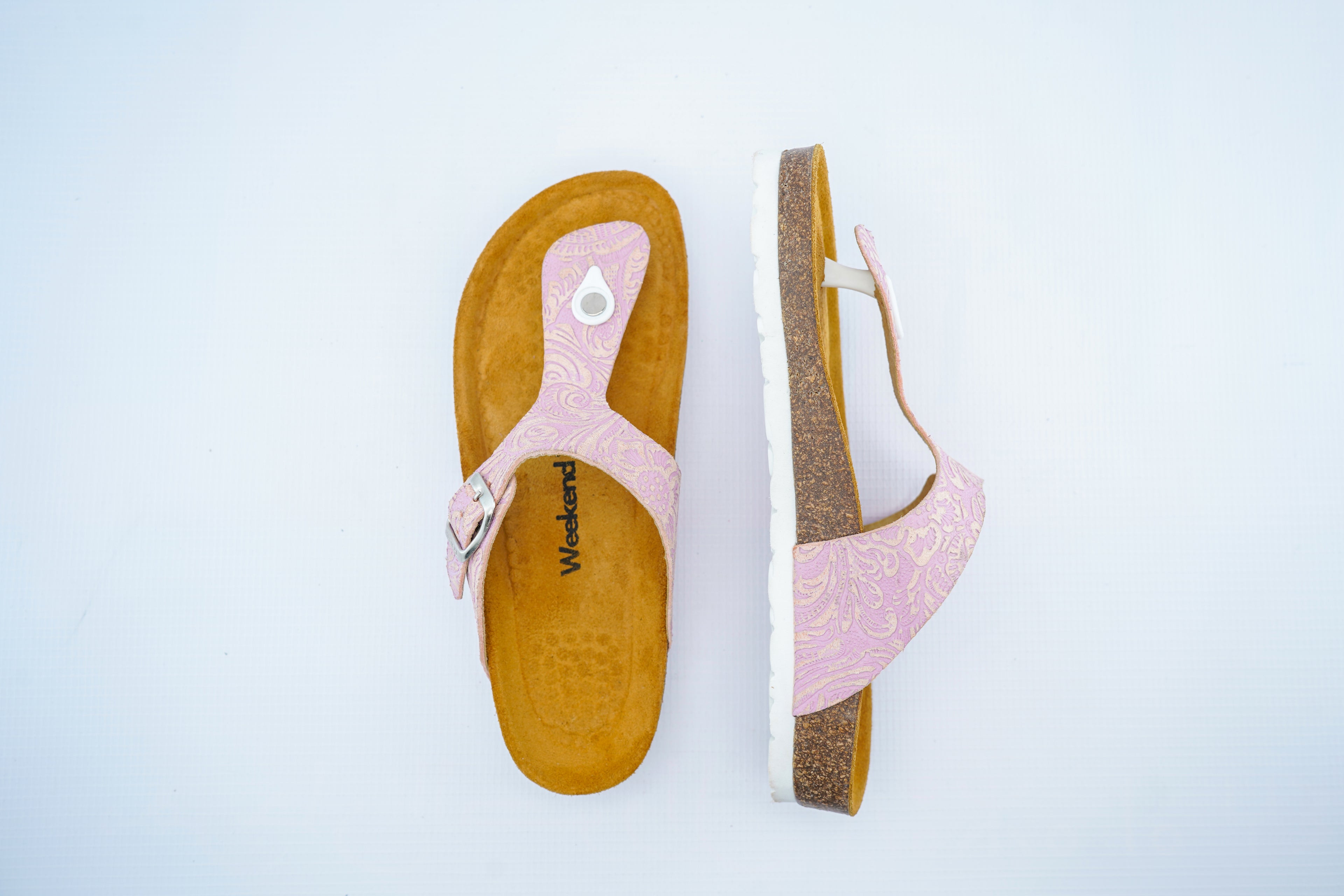 Women’s Pastel Pink Toe Post Medical Sandals | Embossed Floral Orthopedic Slippers