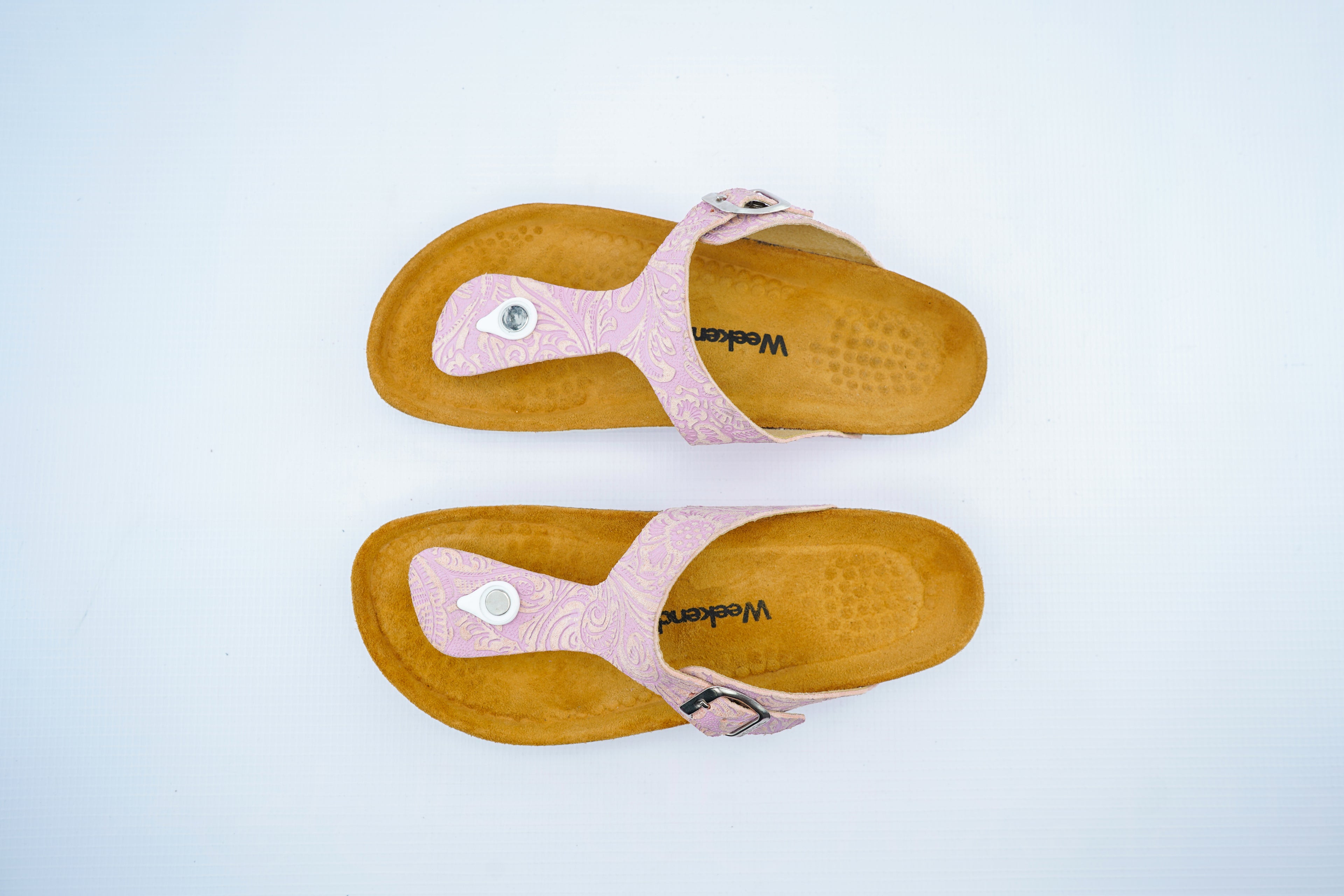 Women’s Pastel Pink Toe Post Medical Sandals | Embossed Floral Orthopedic Slippers