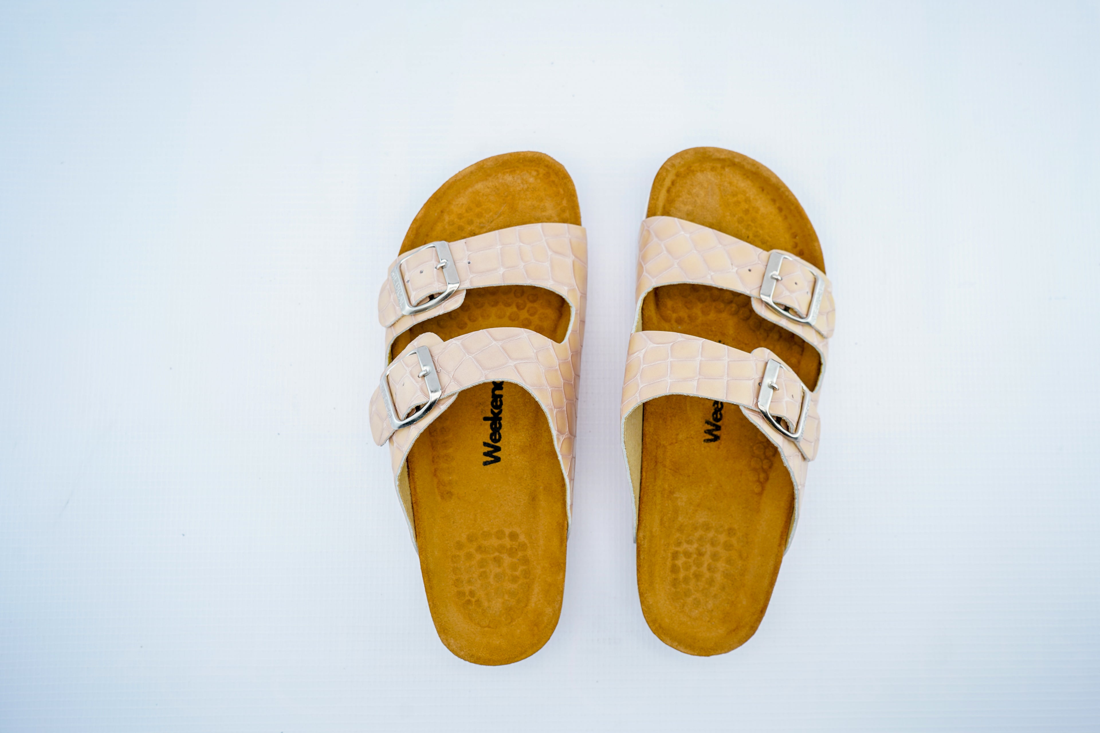 Women’s Beige Double Strap Medical Sandals | Crocodile Pattern Orthopedic Slippers