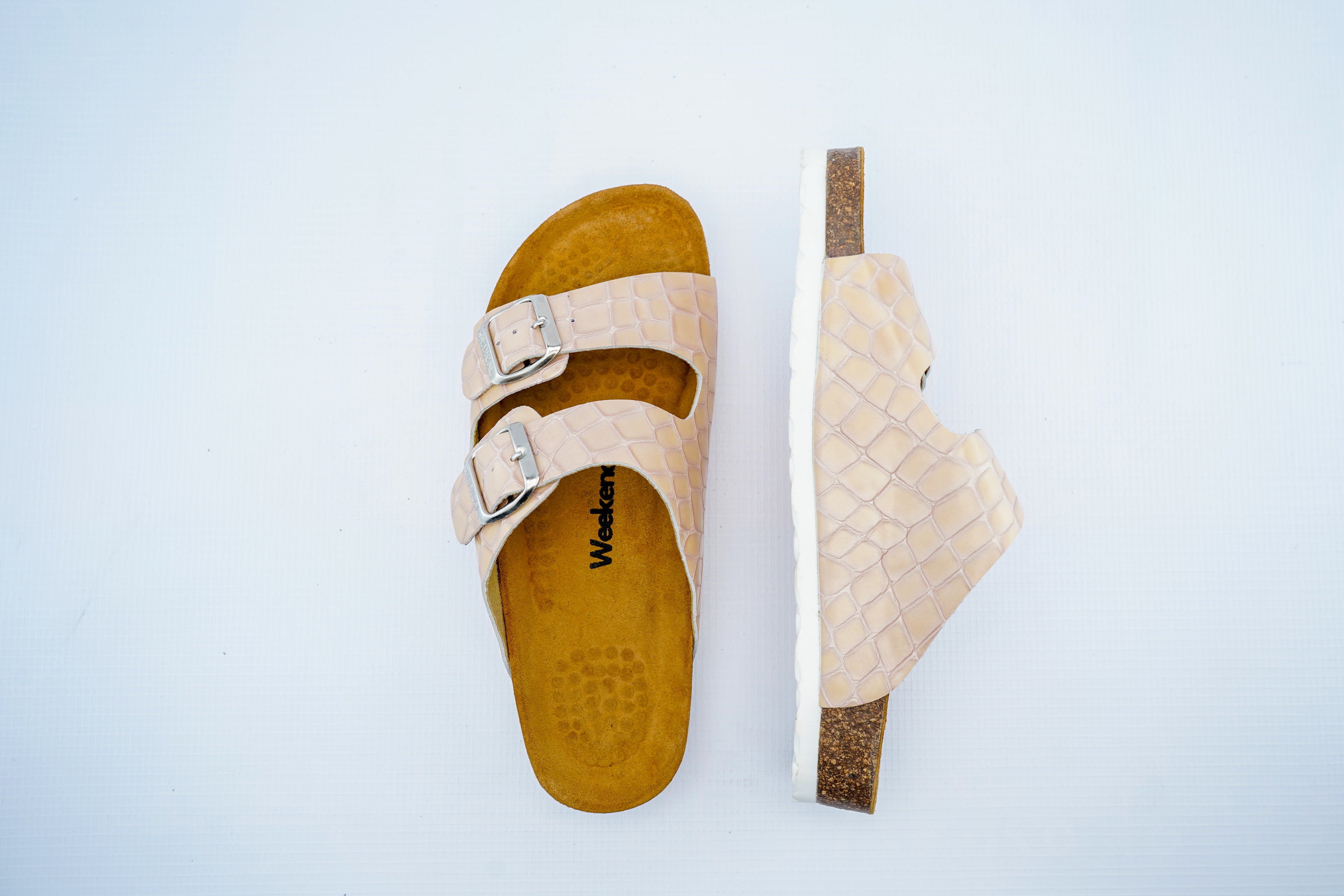 Women’s Beige Double Strap Medical Sandals | Crocodile Pattern Orthopedic Slippers