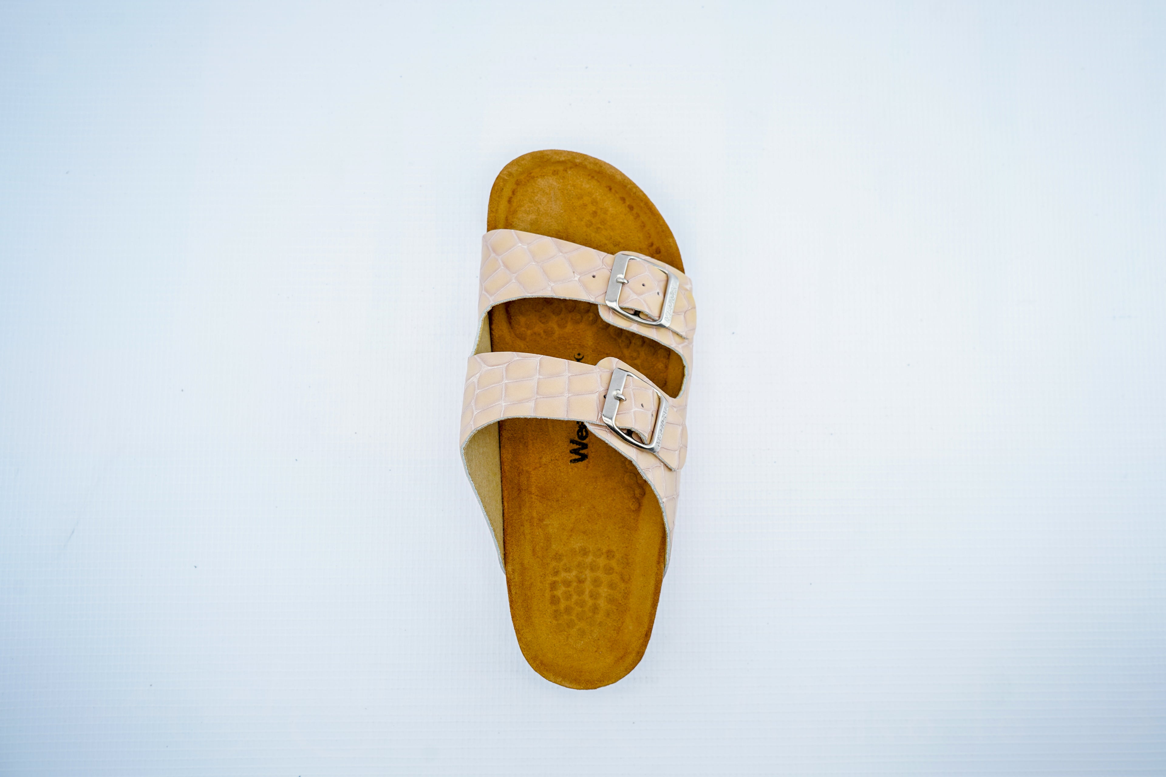 Women’s Beige Double Strap Medical Sandals | Crocodile Pattern Orthopedic Slippers